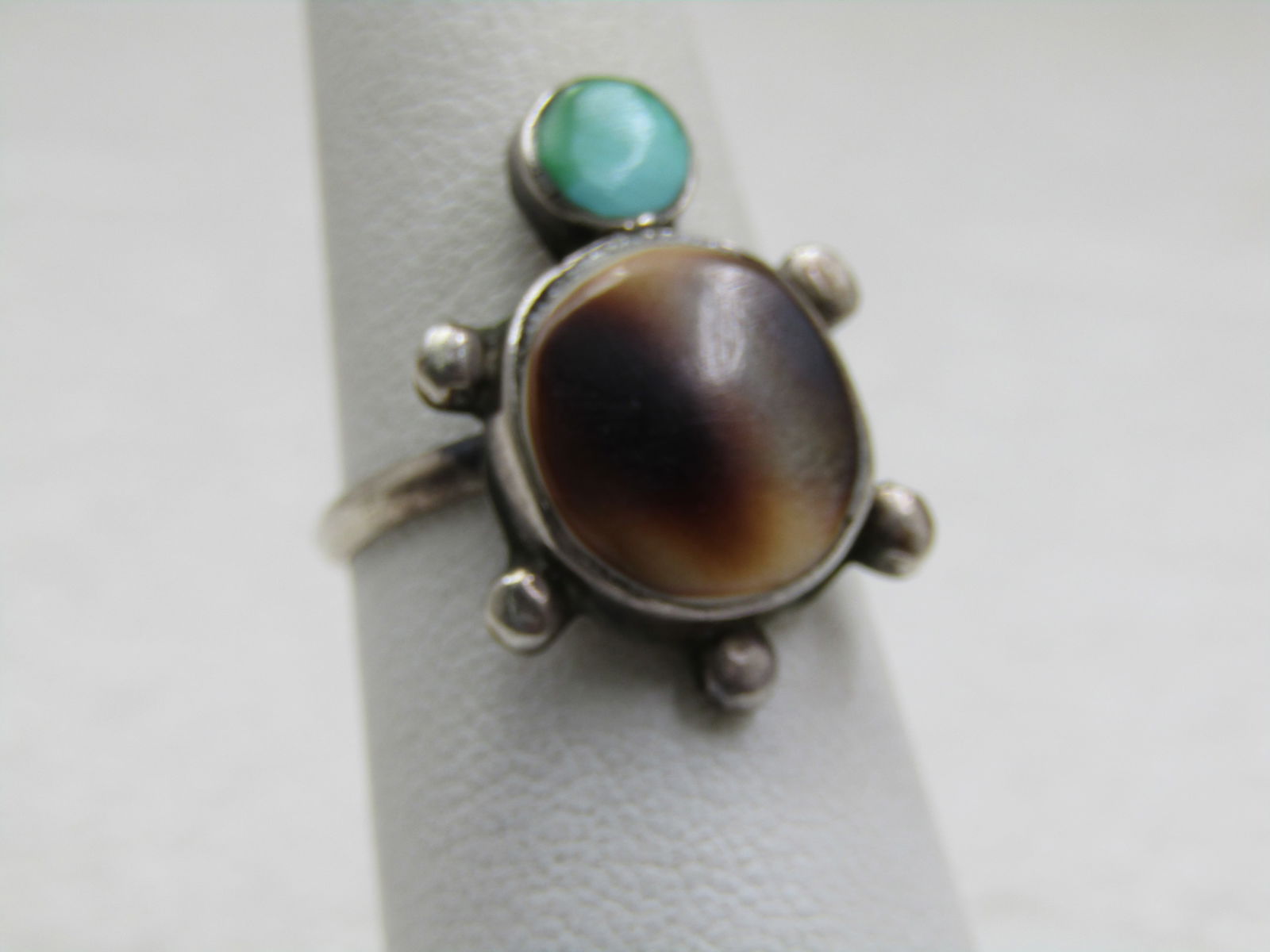 Vintage Southwestern Sterling Inlaid Turtle Ring, Sz. 5 - 2