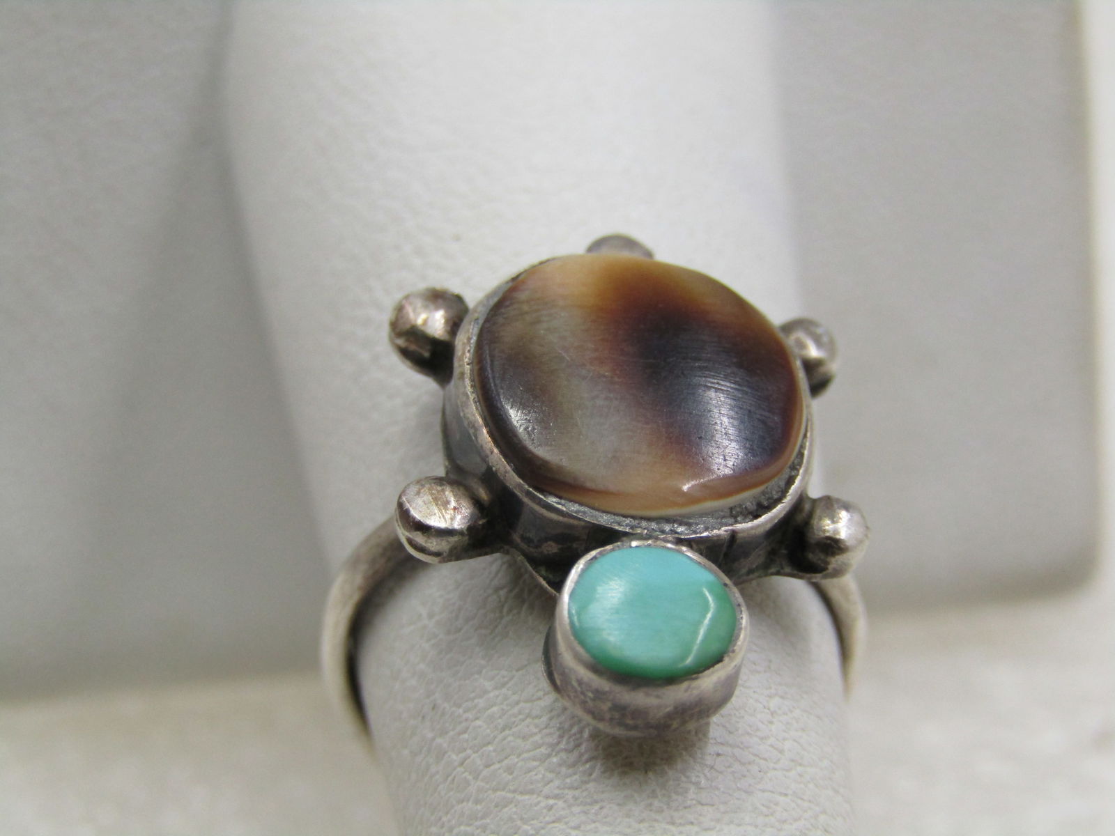 Vintage Southwestern Sterling Inlaid Turtle Ring, Sz. 5 - 3
