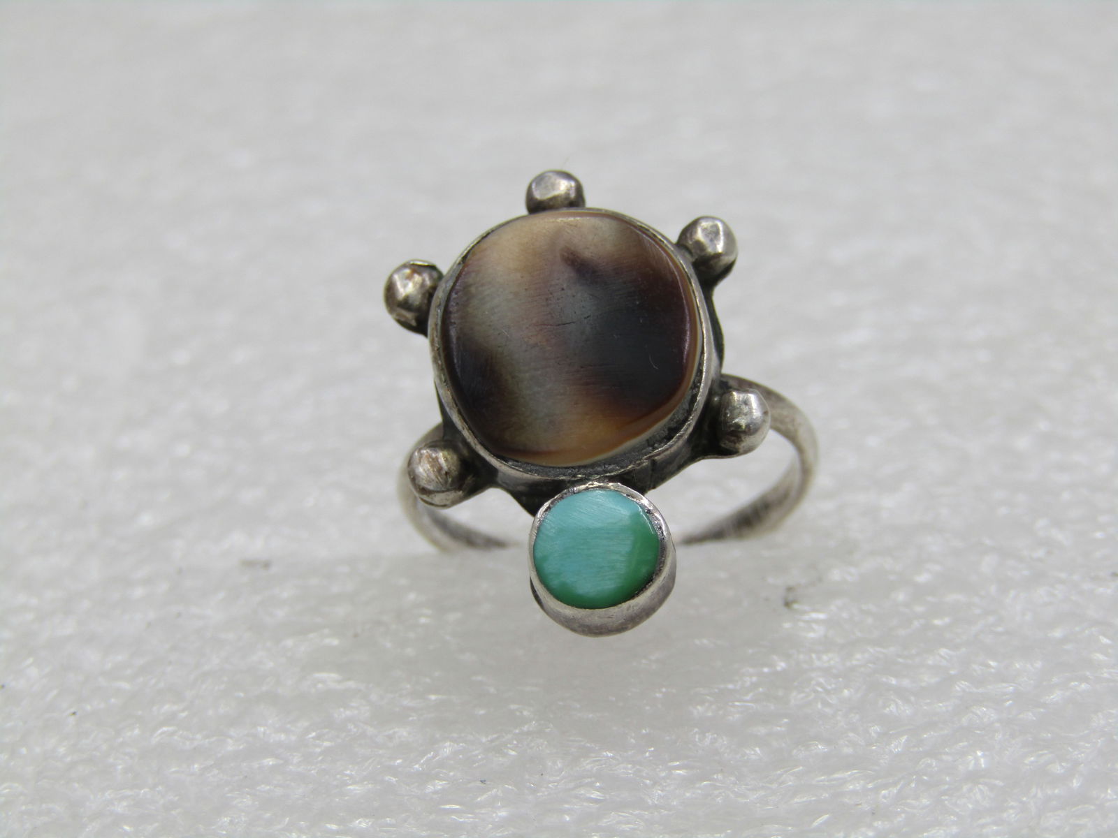 Vintage Southwestern Sterling Inlaid Turtle Ring, Sz. 5 - 5