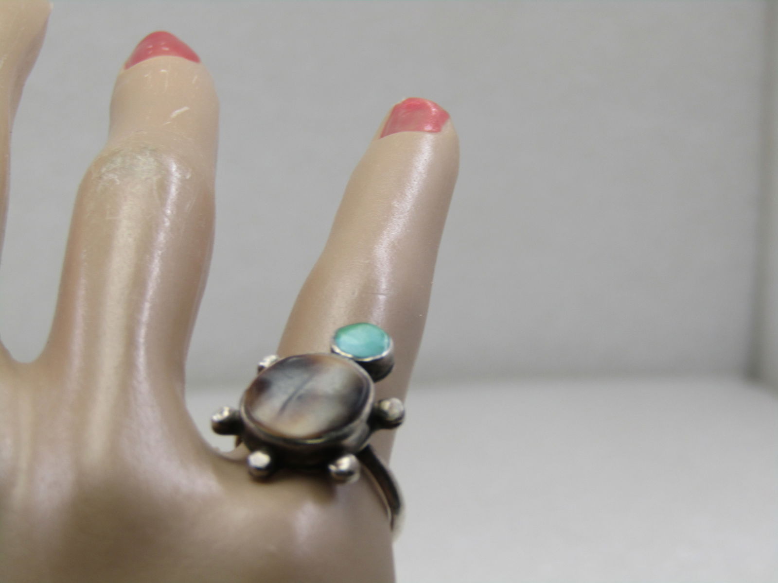 Vintage Southwestern Sterling Inlaid Turtle Ring, Sz. 5 - 7