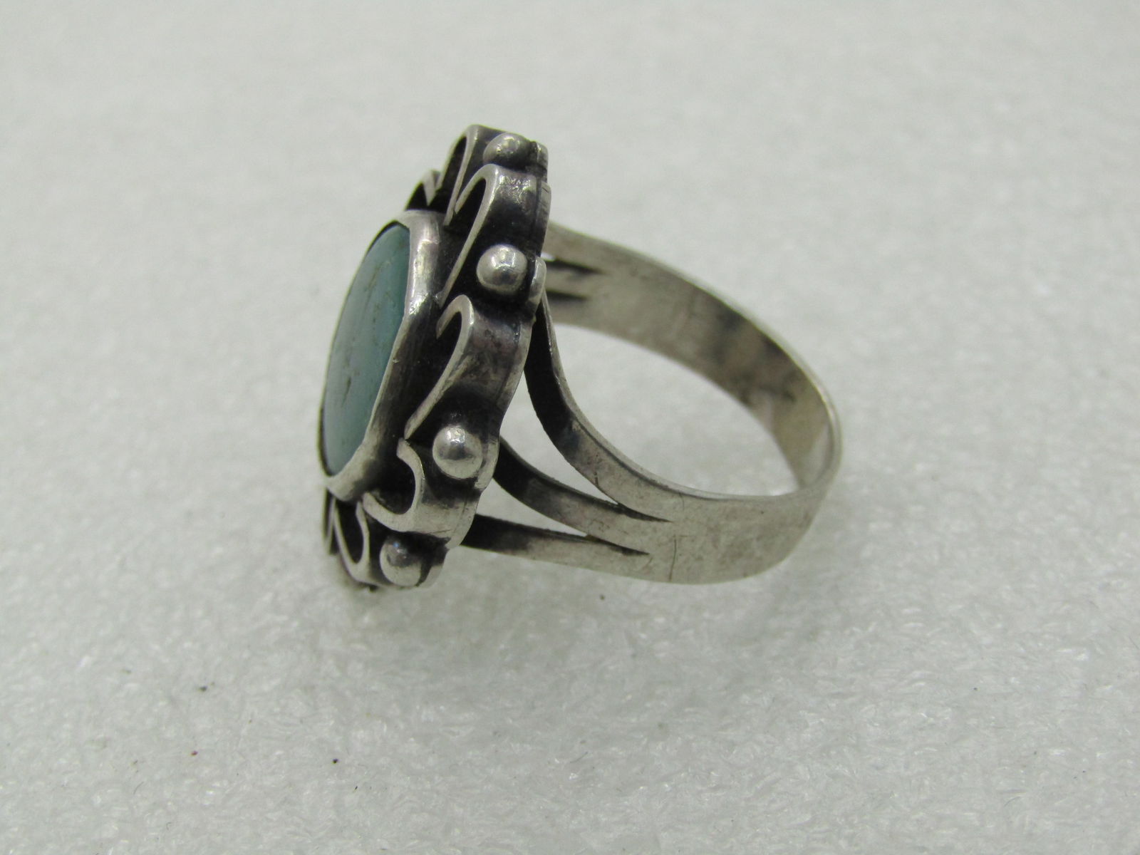 Vintage Sterling Southwestern Turquoise Ring, Sz 9.5, Unisex, Scrolled - 4