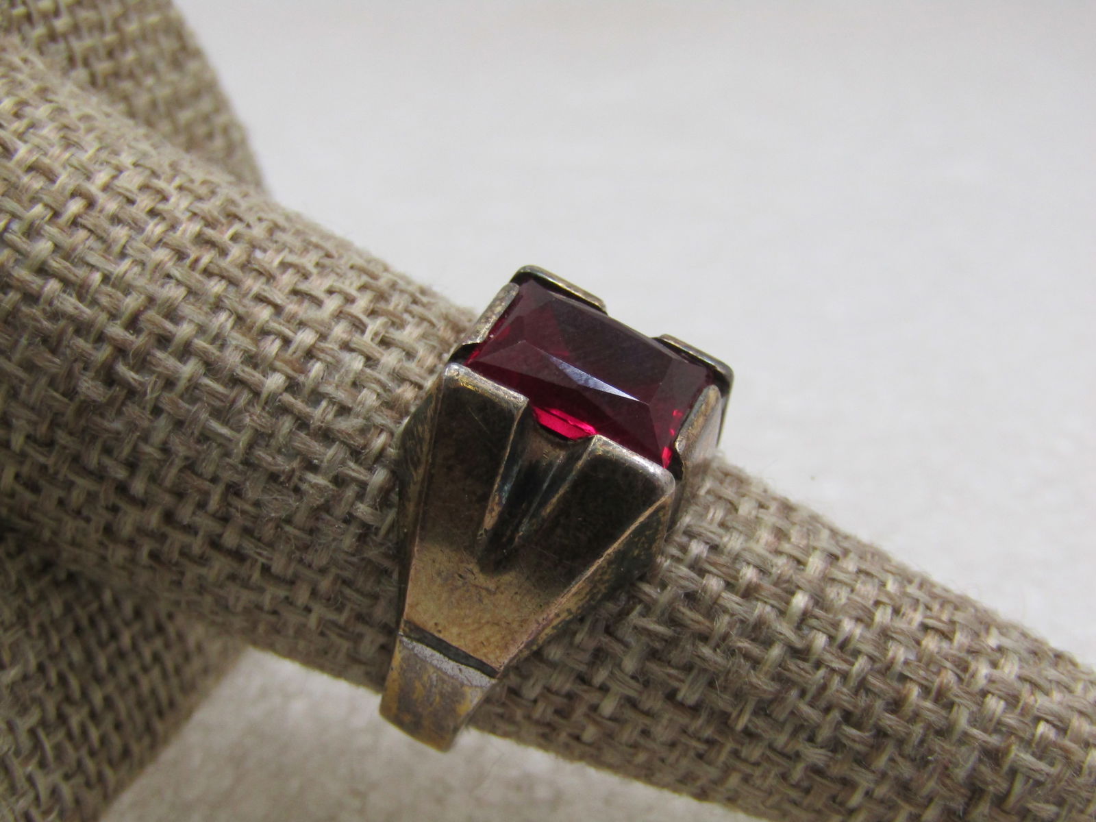 Vintage 10kt Plated Sterling Ruby Ring, Sz. 7.75, Signed F.C. - 2