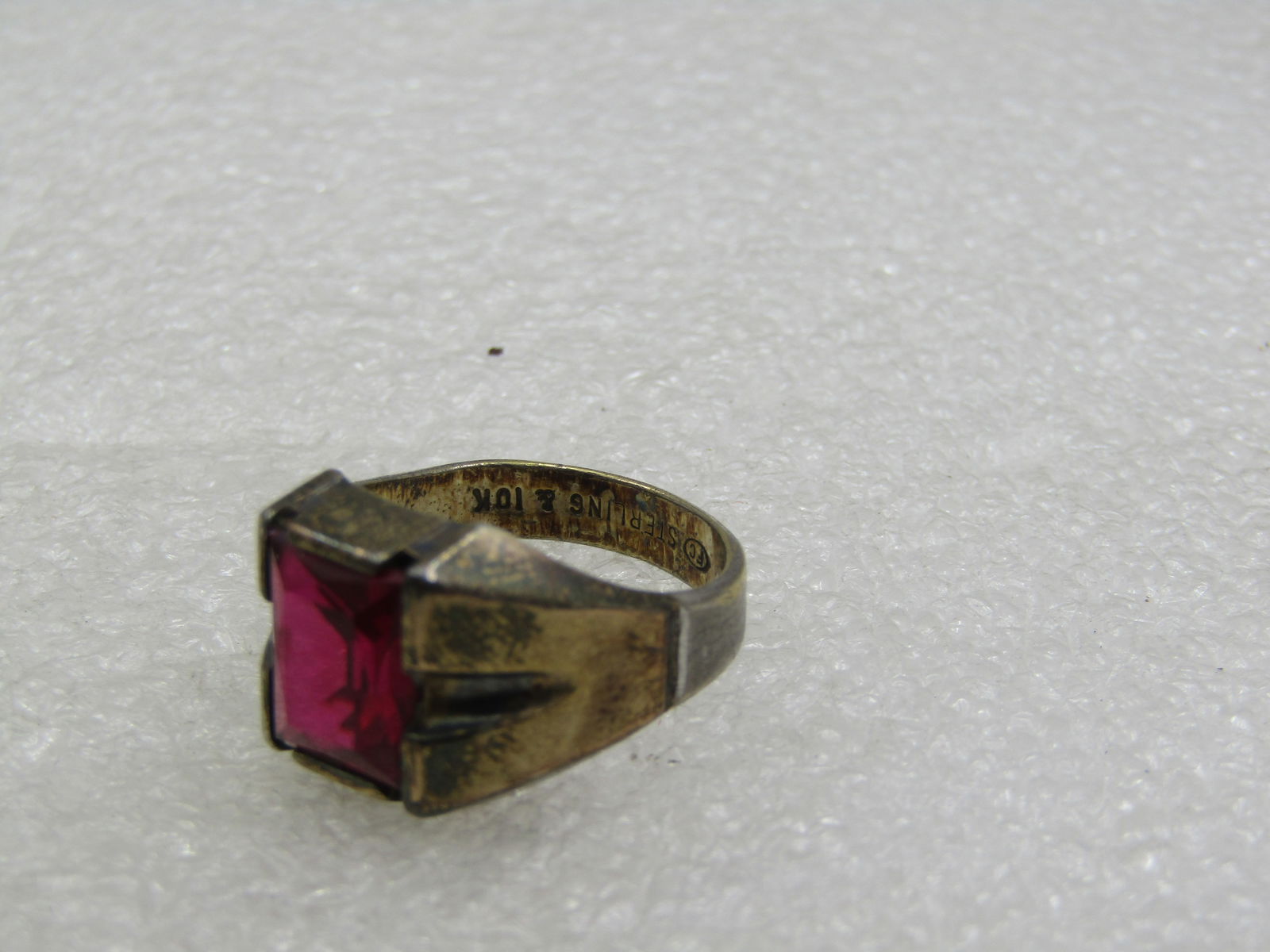 Vintage 10kt Plated Sterling Ruby Ring, Sz. 7.75, Signed F.C. - 6