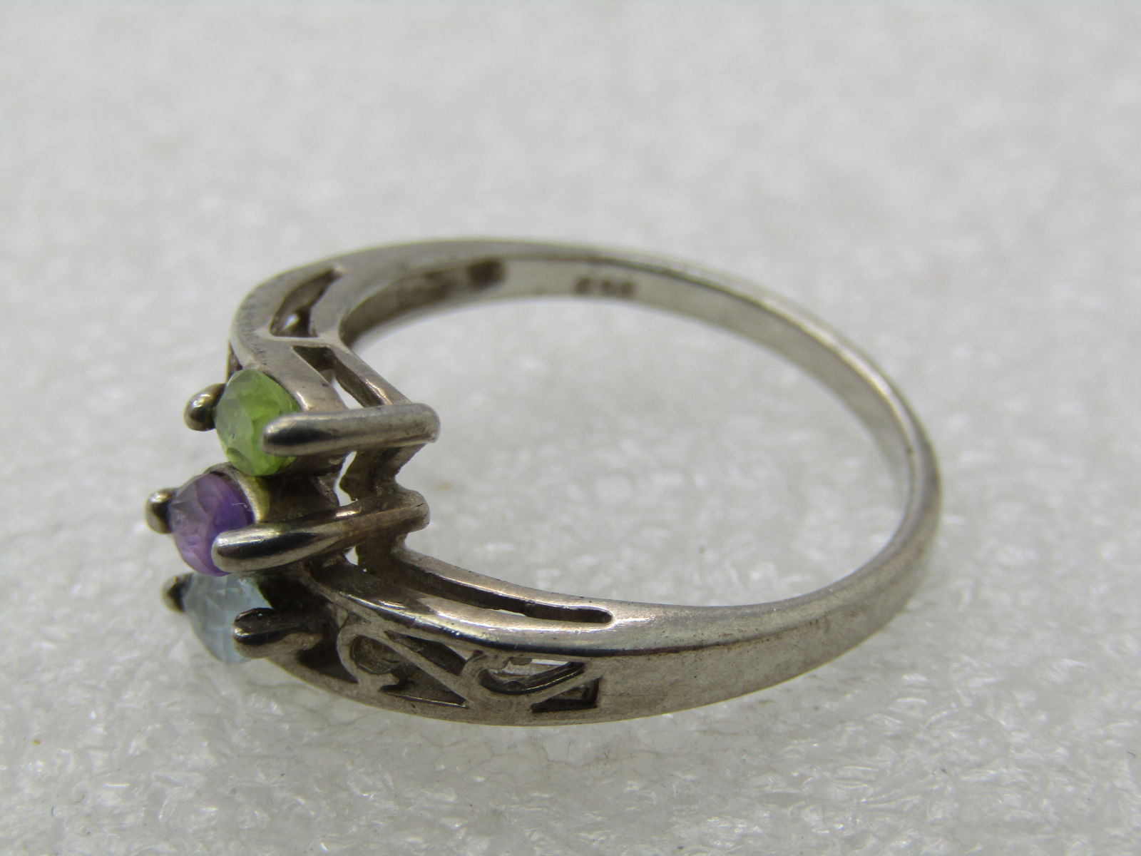 Vintage Sterling Topaz, Amethyst, Peridot Ring, Marquise, Sz. 8.5 - 4