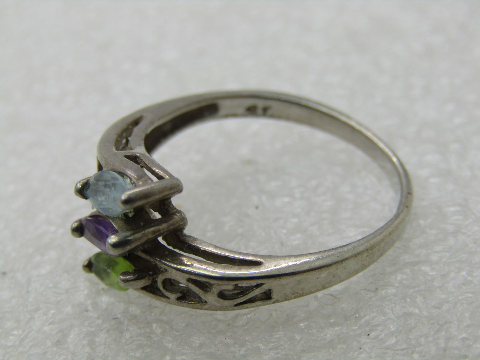 Vintage Sterling Topaz, Amethyst, Peridot Ring, Marquise, Sz. 8.5 - 5