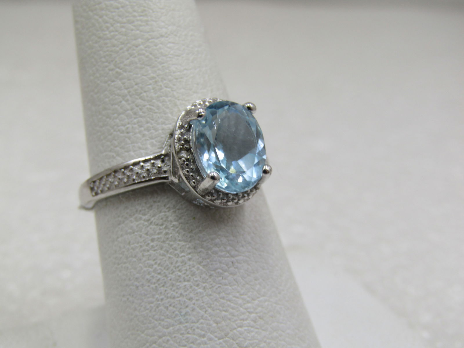 Sterling Blue Topaz 2.5 CTW Ring, Diamond, Sz. 8 - 2