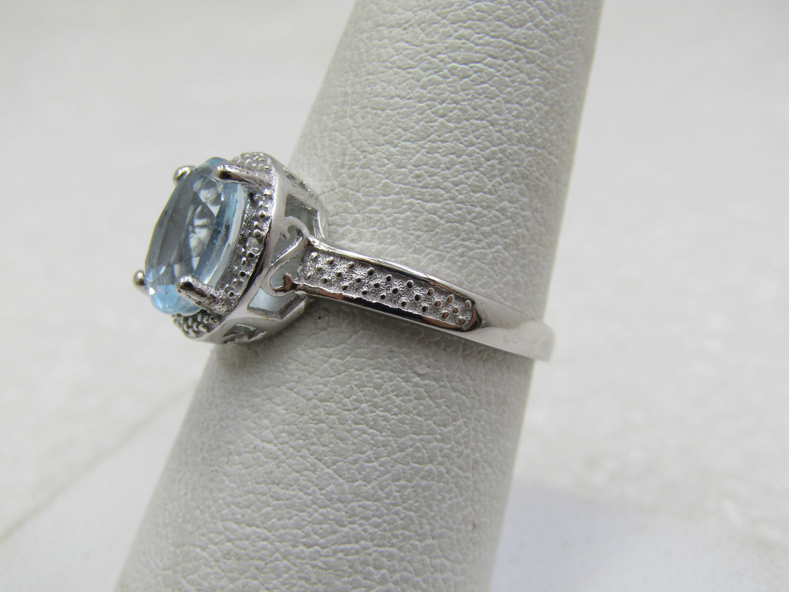 Sterling Blue Topaz 2.5 CTW Ring, Diamond, Sz. 8 - 3