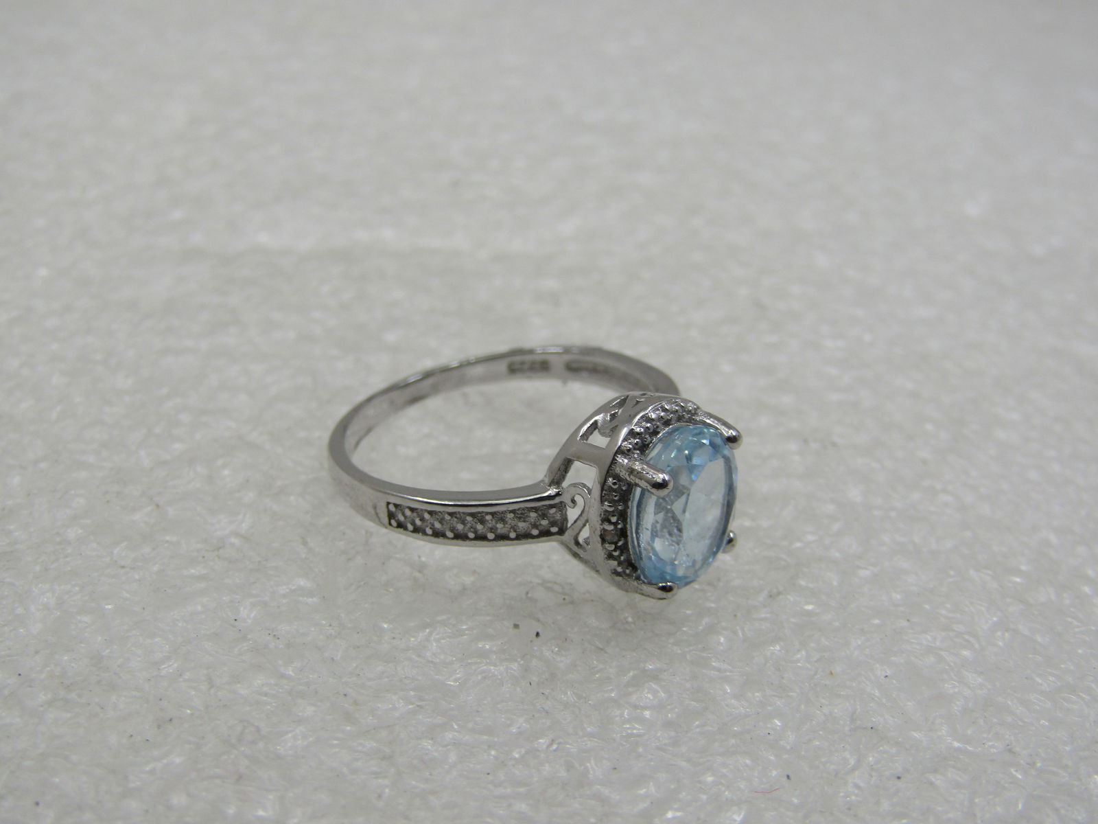Sterling Blue Topaz 2.5 CTW Ring, Diamond, Sz. 8 - 6
