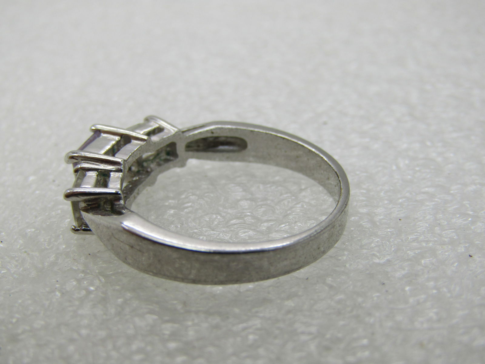 Purple & Clear CZ Ring, Sz. 9, Square Tiered, Rhodium/Silver Plated - 6