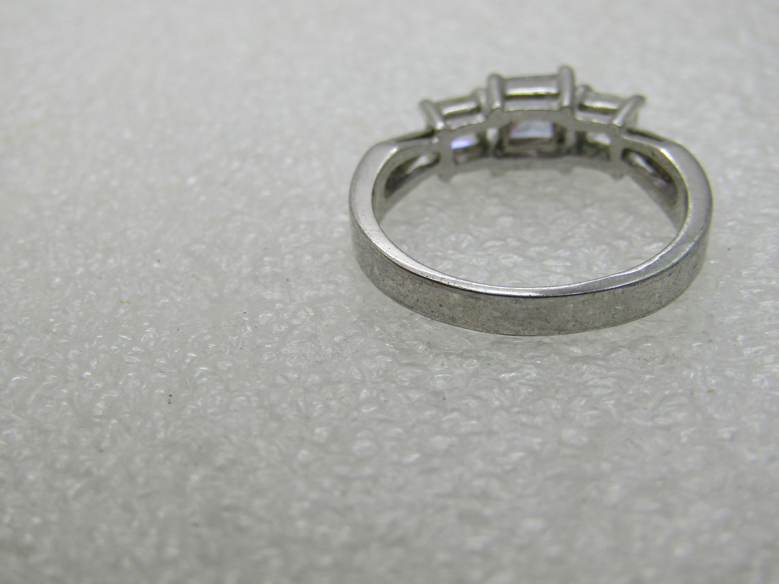 Purple & Clear CZ Ring, Sz. 9, Square Tiered, Rhodium/Silver Plated - 7