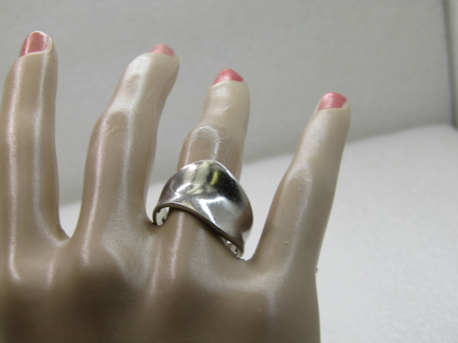 Vintage Sterling Silver Wide Ring, Sz. 9, Modern, Sigined NF, Unisex - 7