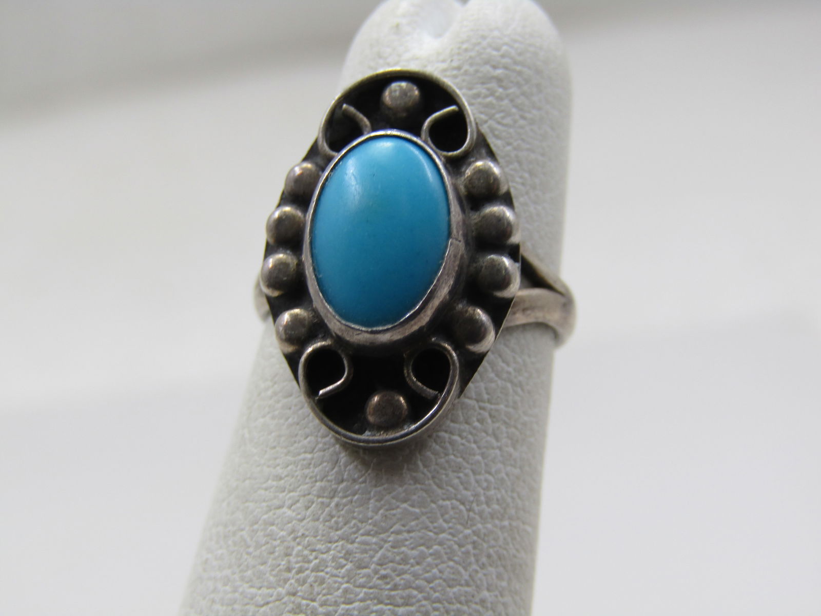 Vintage sterling Southwestern Faux Turquoise Ring, Sz. 3 - 2
