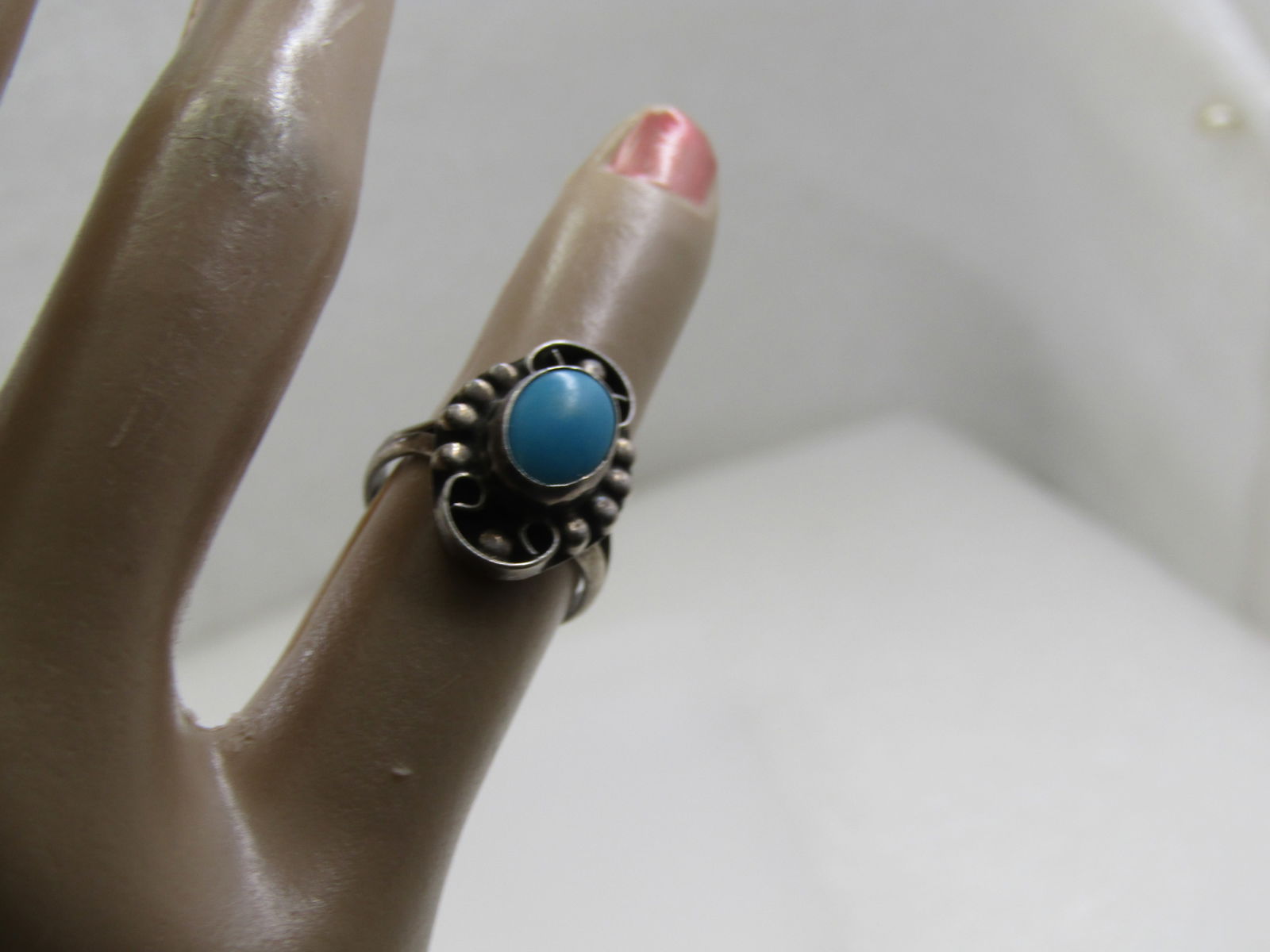 Vintage sterling Southwestern Faux Turquoise Ring, Sz. 3 - 9