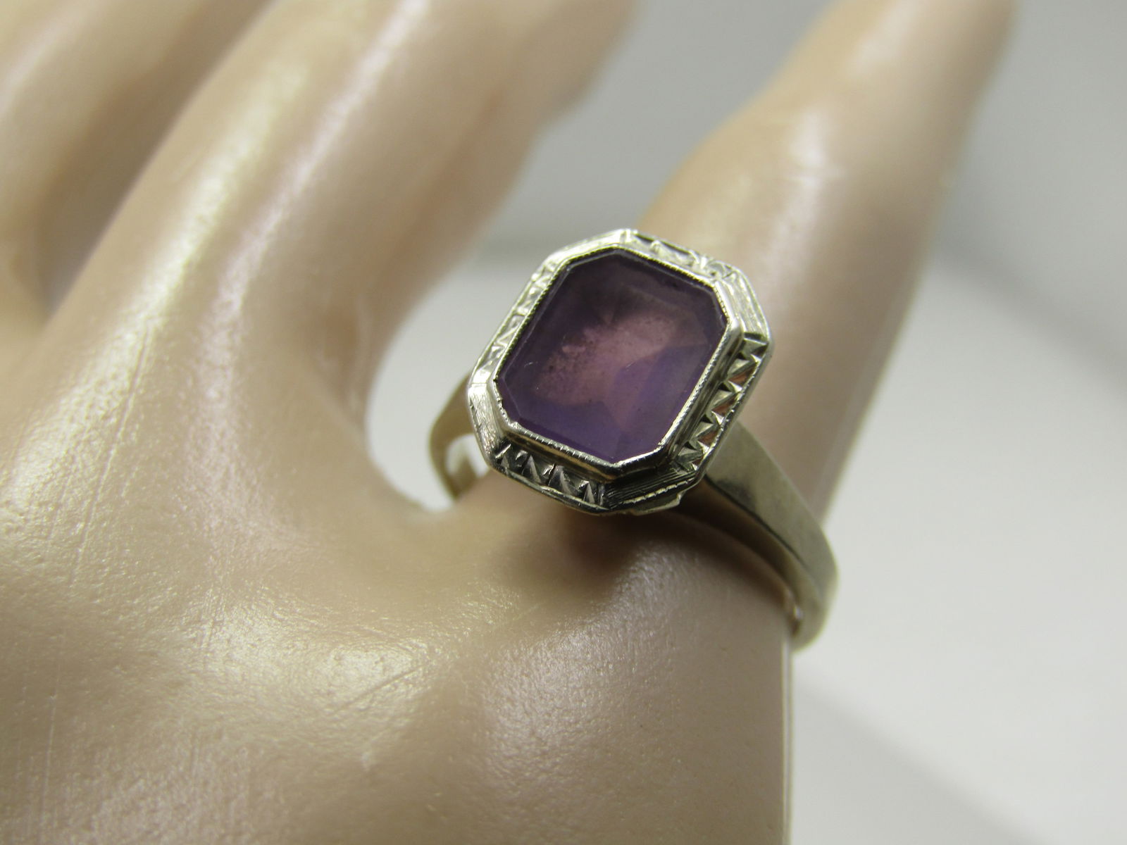 Vintage 14kt Amethyst Ring, Sz. 5.5, Rectangular, Signed RL - 9