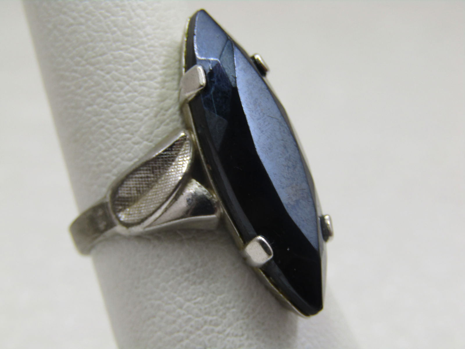 Vintage Sterling Hematite Ring, Sz 6.5, Signed - 2