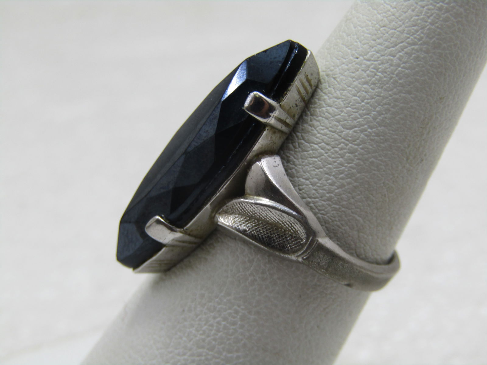 Vintage Sterling Hematite Ring, Sz 6.5, Signed - 3