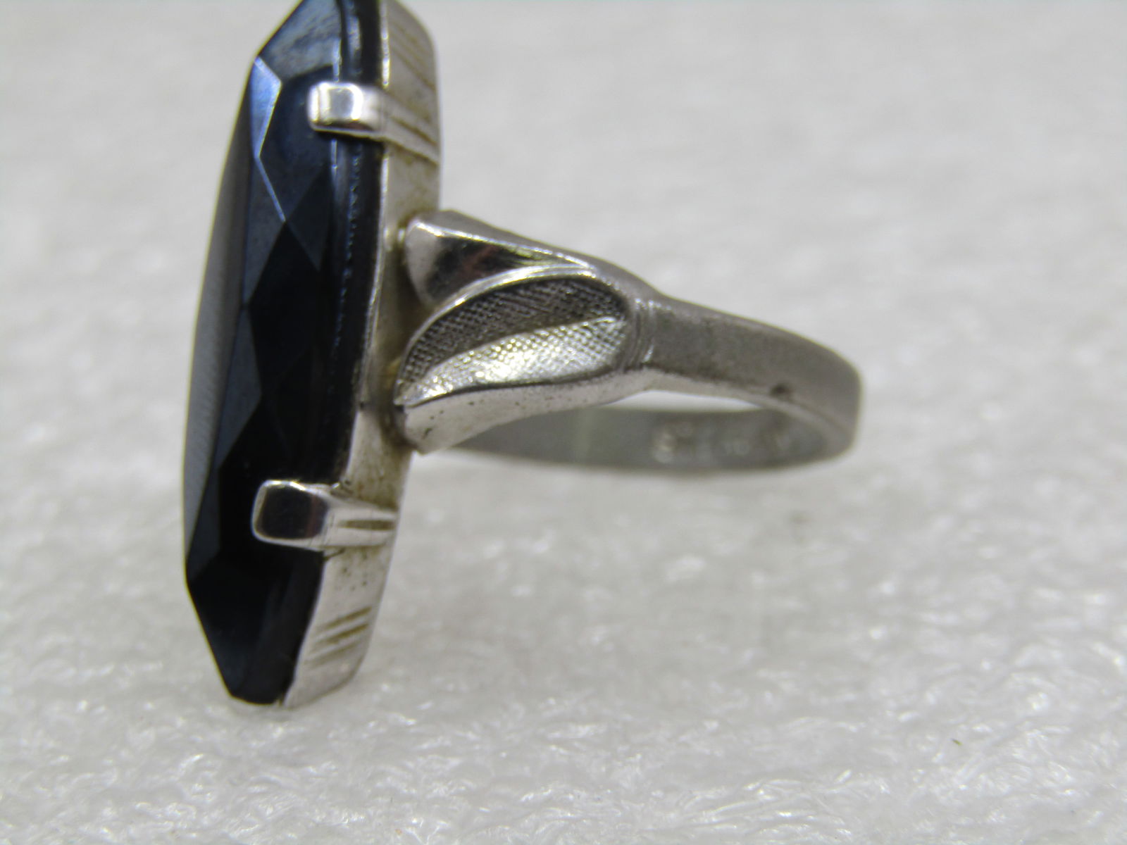 Vintage Sterling Hematite Ring, Sz 6.5, Signed - 6