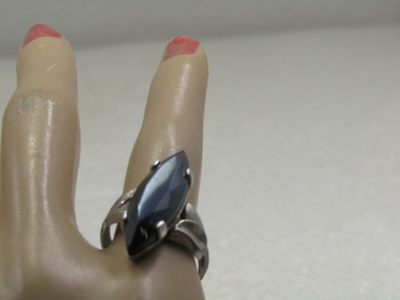 Vintage Sterling Hematite Ring, Sz 6.5, Signed - 8