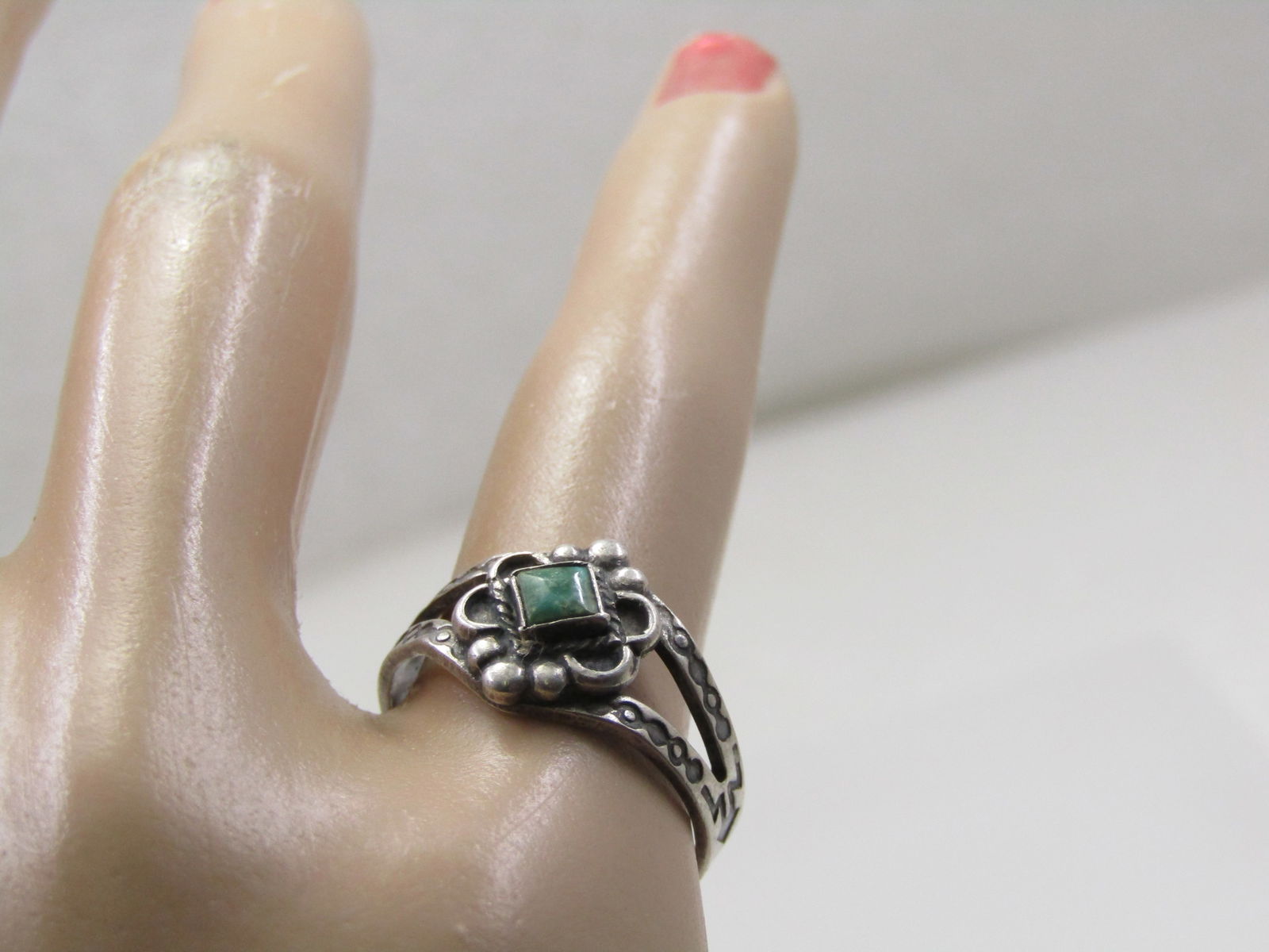 Vintage Sterling Southwestern Turquoise Ring, Sz. 6.5, Stamped - 8