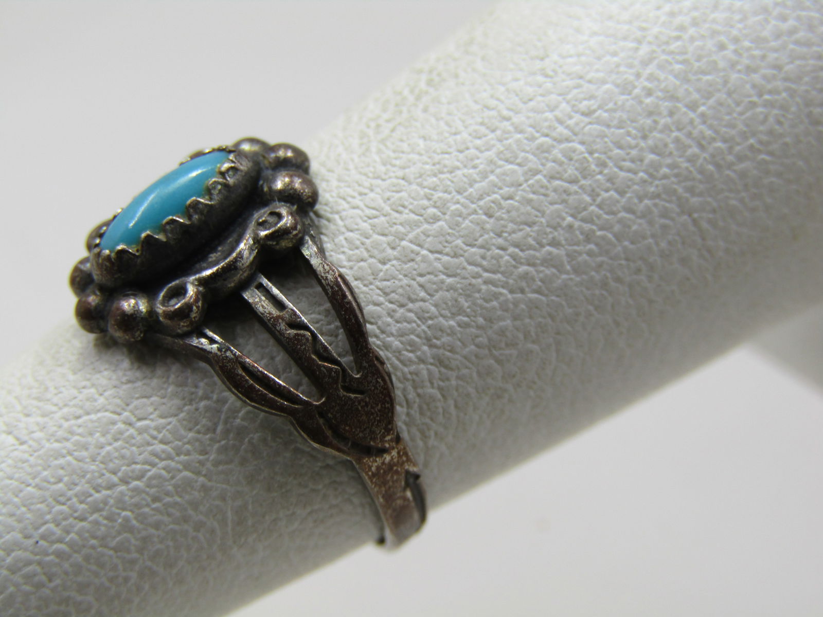 Vintage Sterling Southwestern Turquoise Ring, Sz 4.5, 1960's-1970's - 4
