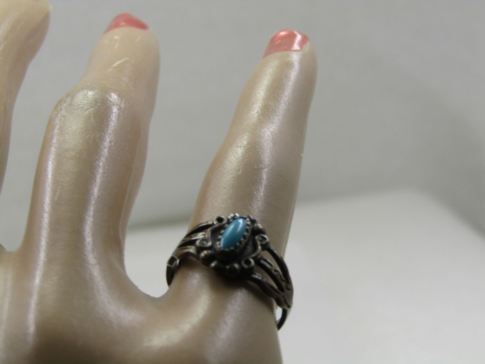 Vintage Sterling Southwestern Turquoise Ring, Sz 4.5, 1960's-1970's - 6