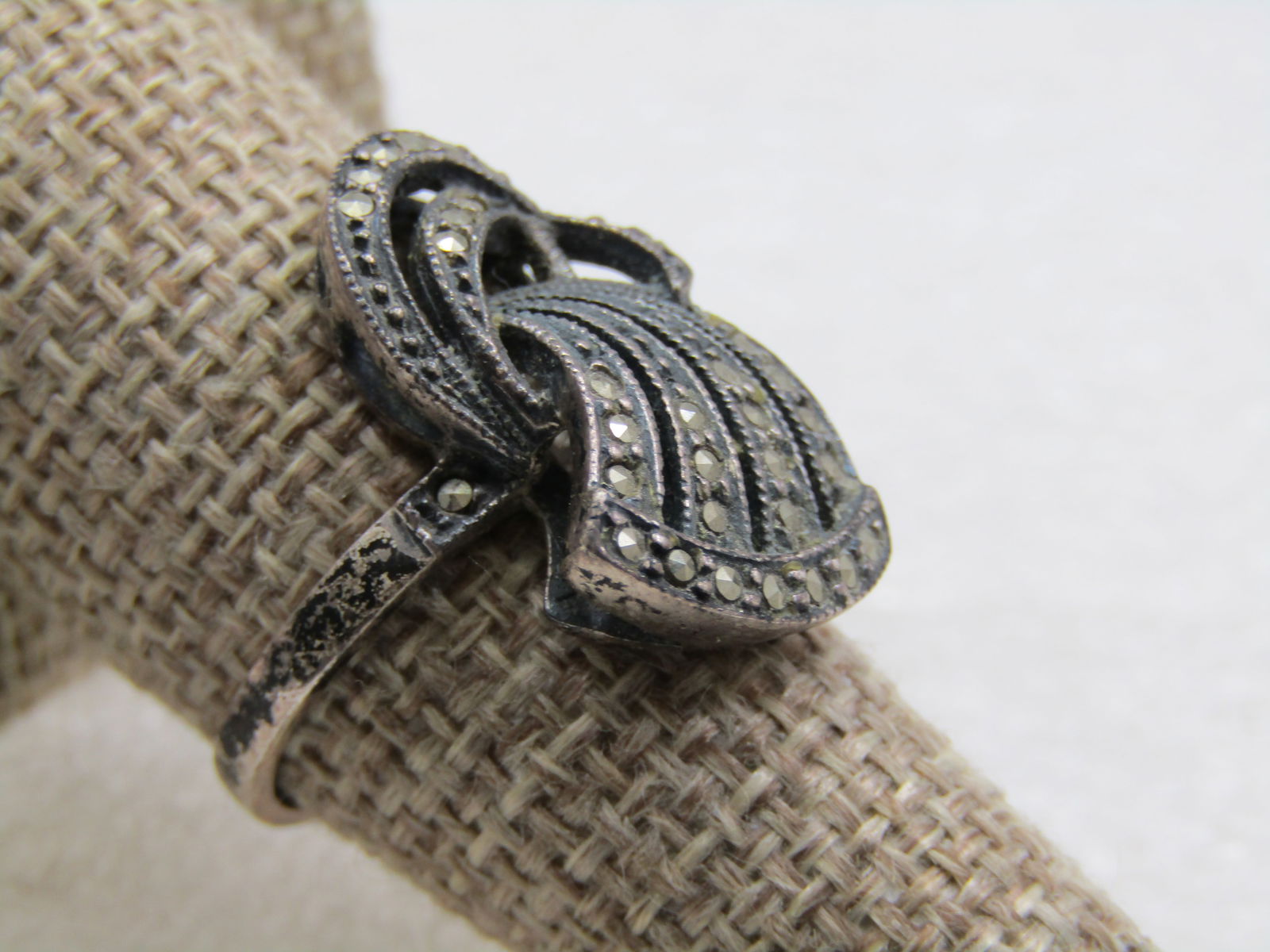 Vintage Sterling Marcasite Comet Ring, Sz. 8, Signed J J, Judith Jack, 1960's - 3