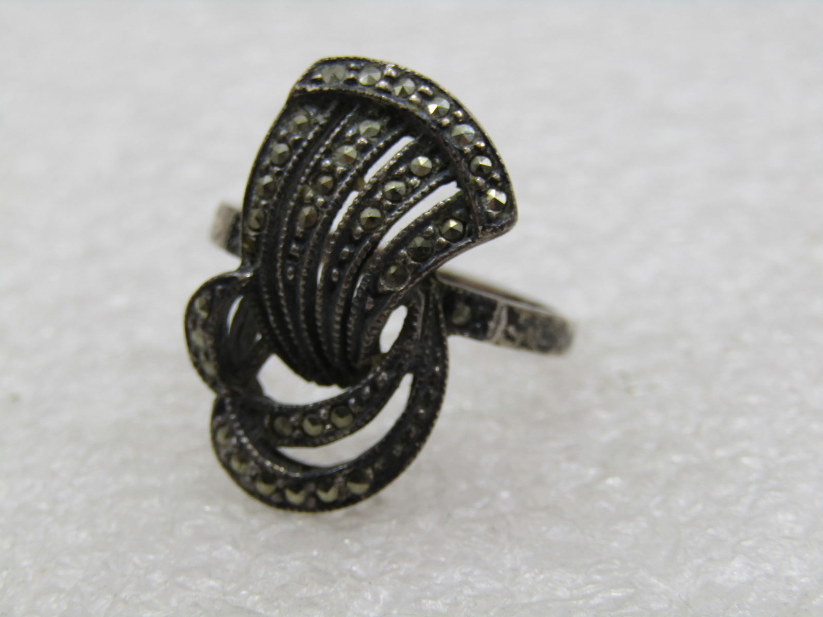 Vintage Sterling Marcasite Comet Ring, Sz. 8, Signed J J, Judith Jack, 1960's - 4