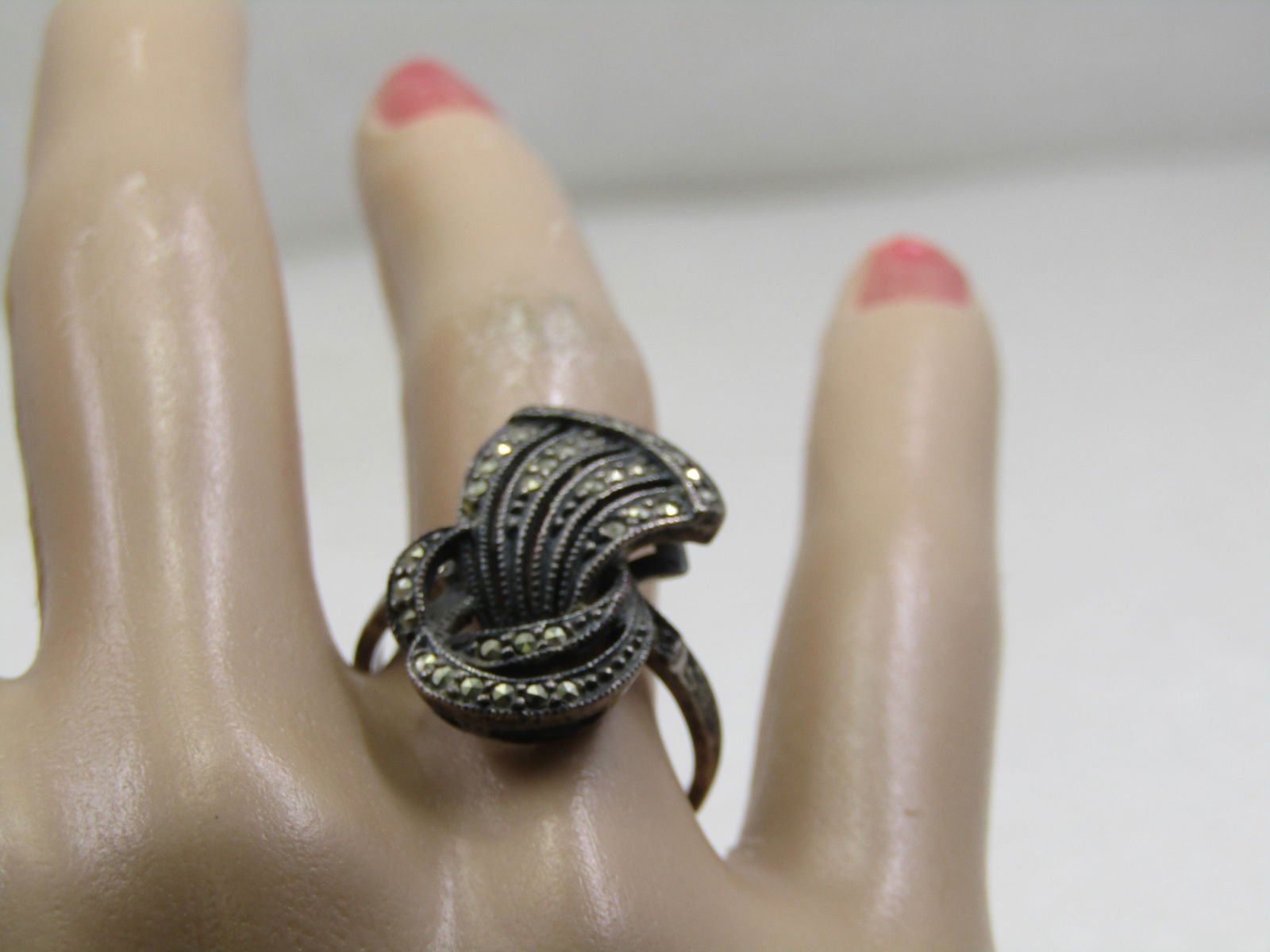 Vintage Sterling Marcasite Comet Ring, Sz. 8, Signed J J, Judith Jack, 1960's - 7