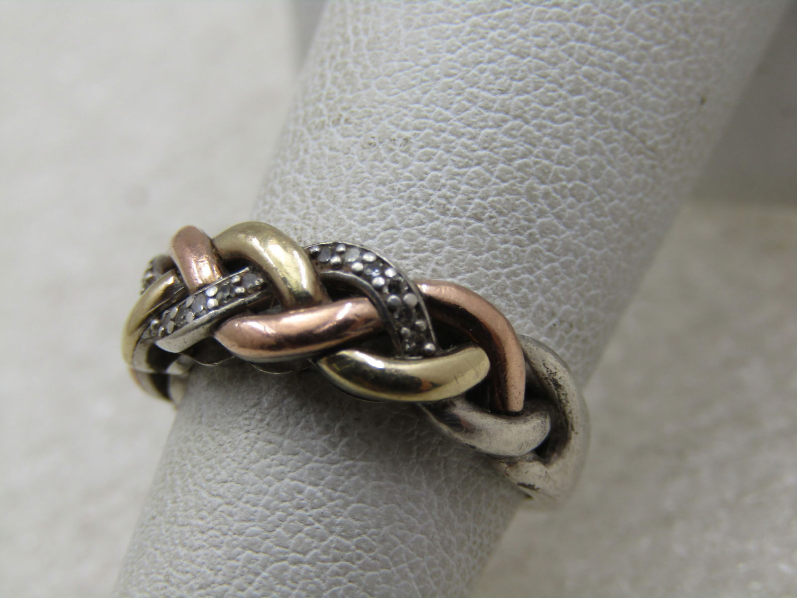 Vintage 10kt & Sterling Braided Diamond Band Ring, Sz. 5 - 3