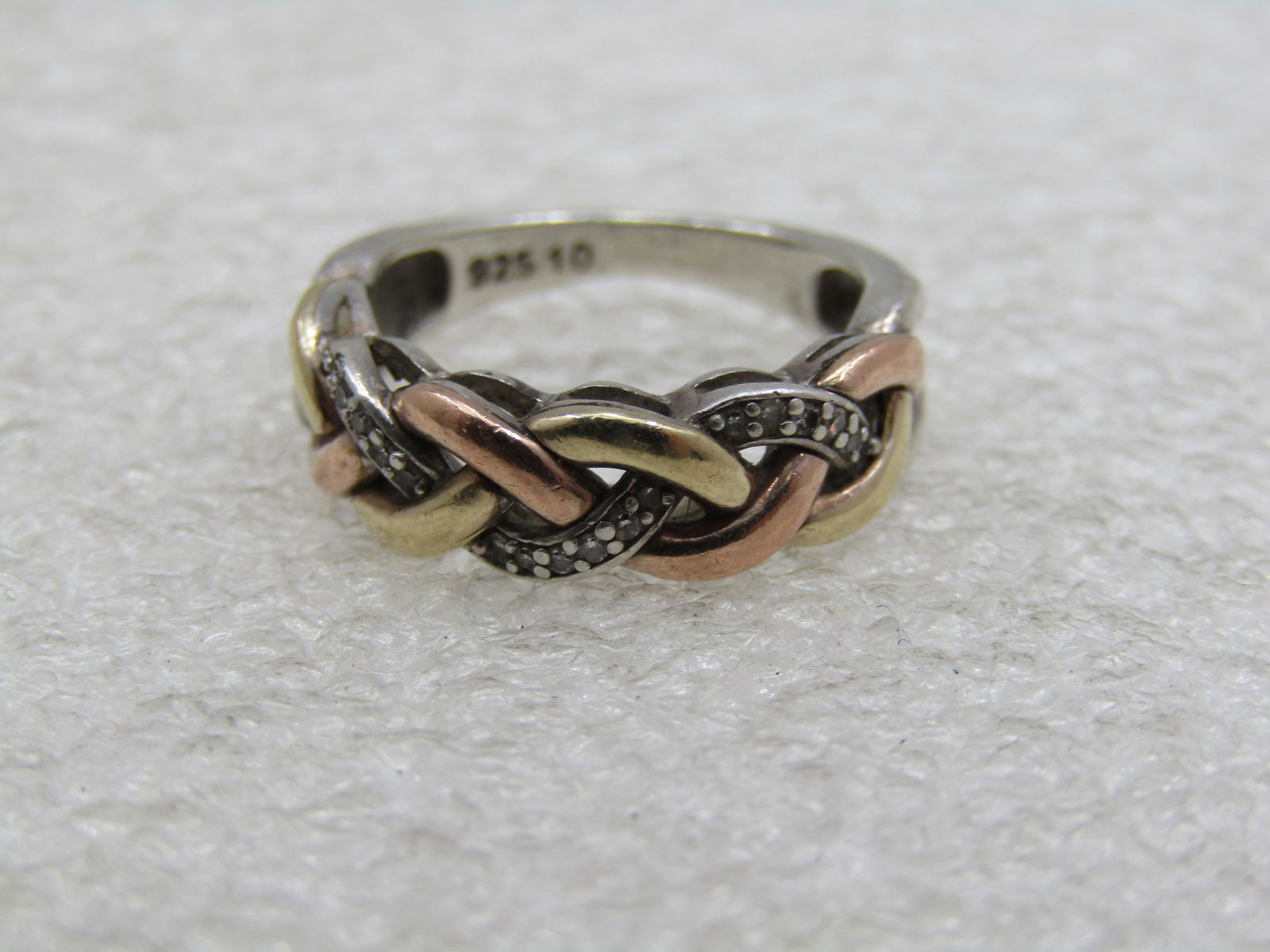 Vintage 10kt & Sterling Braided Diamond Band Ring, Sz. 5 - 4