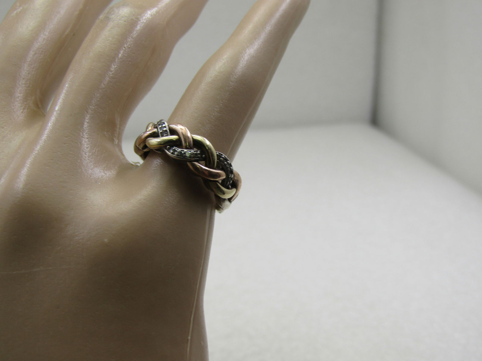 Vintage 10kt & Sterling Braided Diamond Band Ring, Sz. 5 - 6