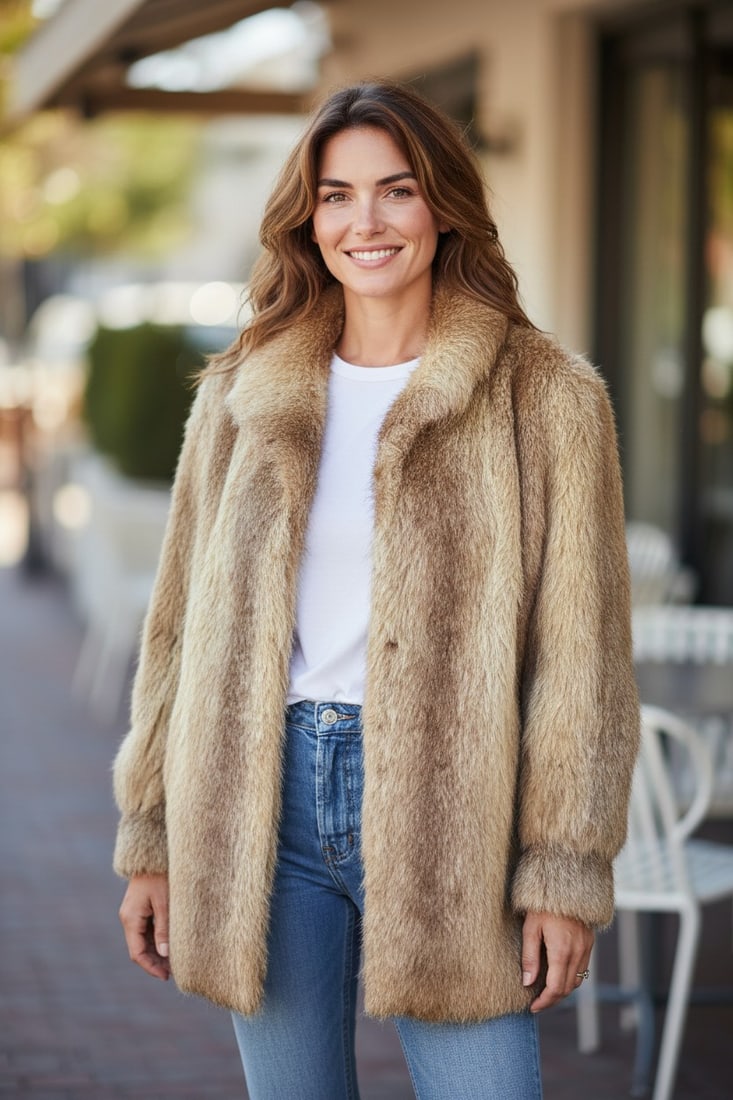 LONG MUSKRAT FUR COAT EU: XL ; US: 18 - 2