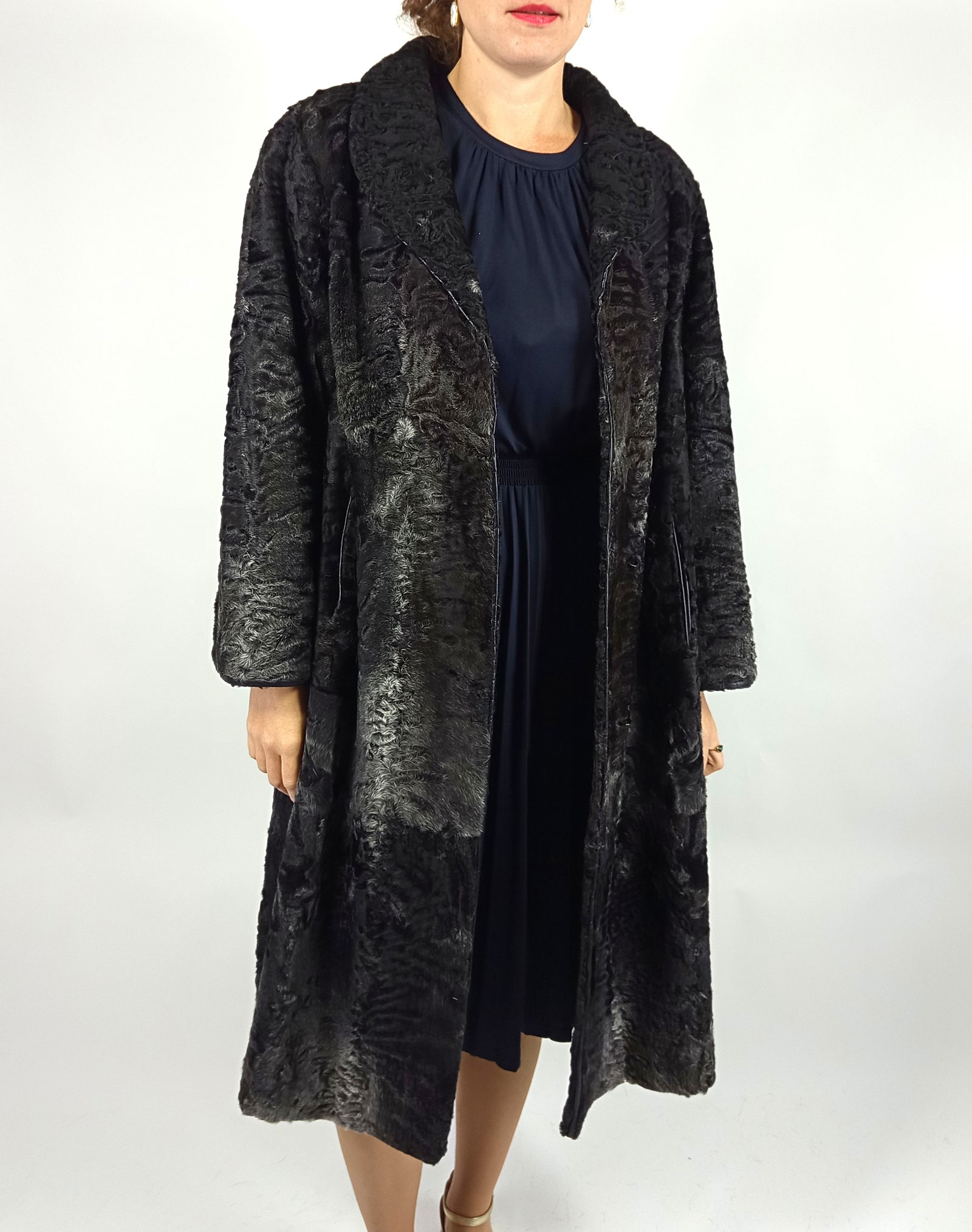BLACK PERSIAN LAMB FUR COAT EU: XL ; US: 18 - 3