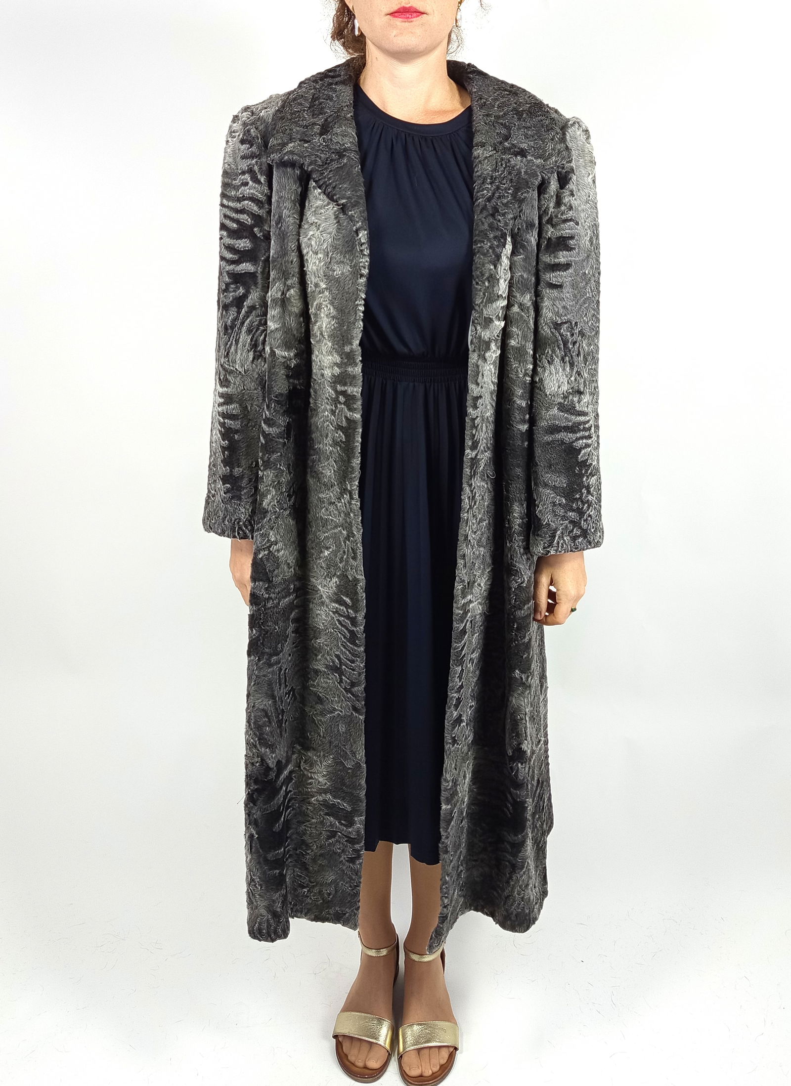 BLACK PERSIAN LAMB FUR COAT EU: XL ; US: 20 - 3