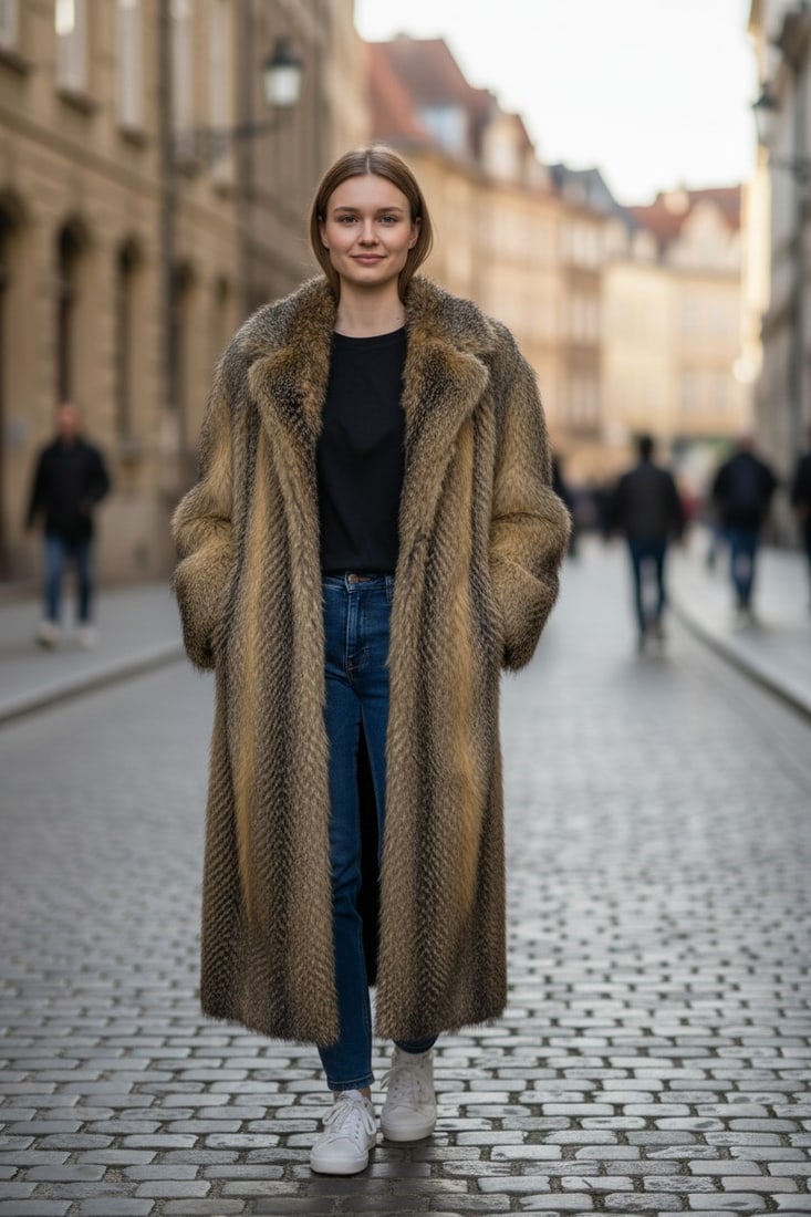 WOOL & CASHMERE BLEND FUR COAT EU: XL ; US: 20 - 2