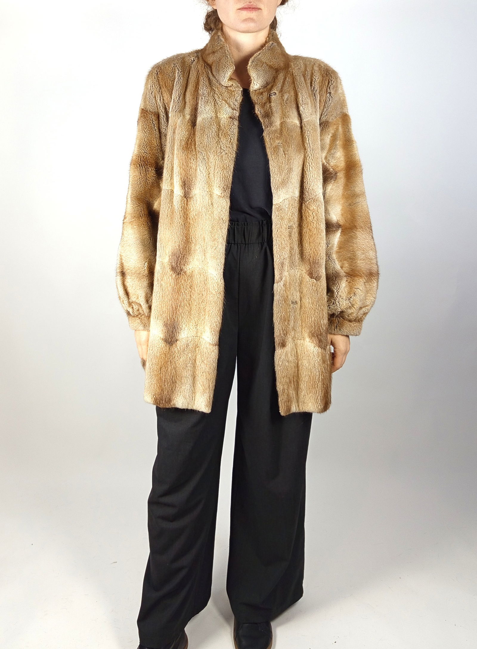 GREY PARCA RED FOX FUR COAT EU: L ; US: 16 - 5