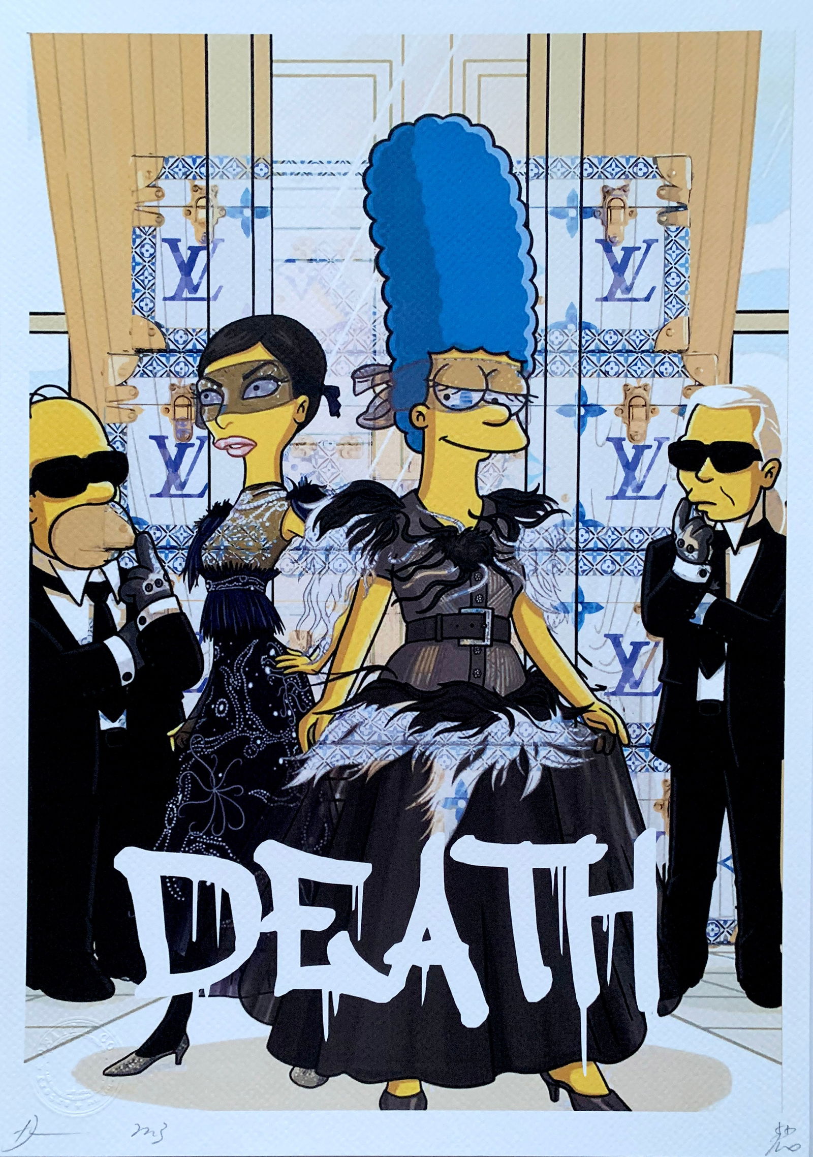 Death NYC Simpsons Louis Vuitton: Title:Death NYC Simpsons Louis Vuitton Date/Period:21st Century Materials:Giclee on Fine art 300 gsm paper Size:17 3/4 x 12 1/2 inches Description:Artist: Death NYC, limited edition giclee on paper, o
