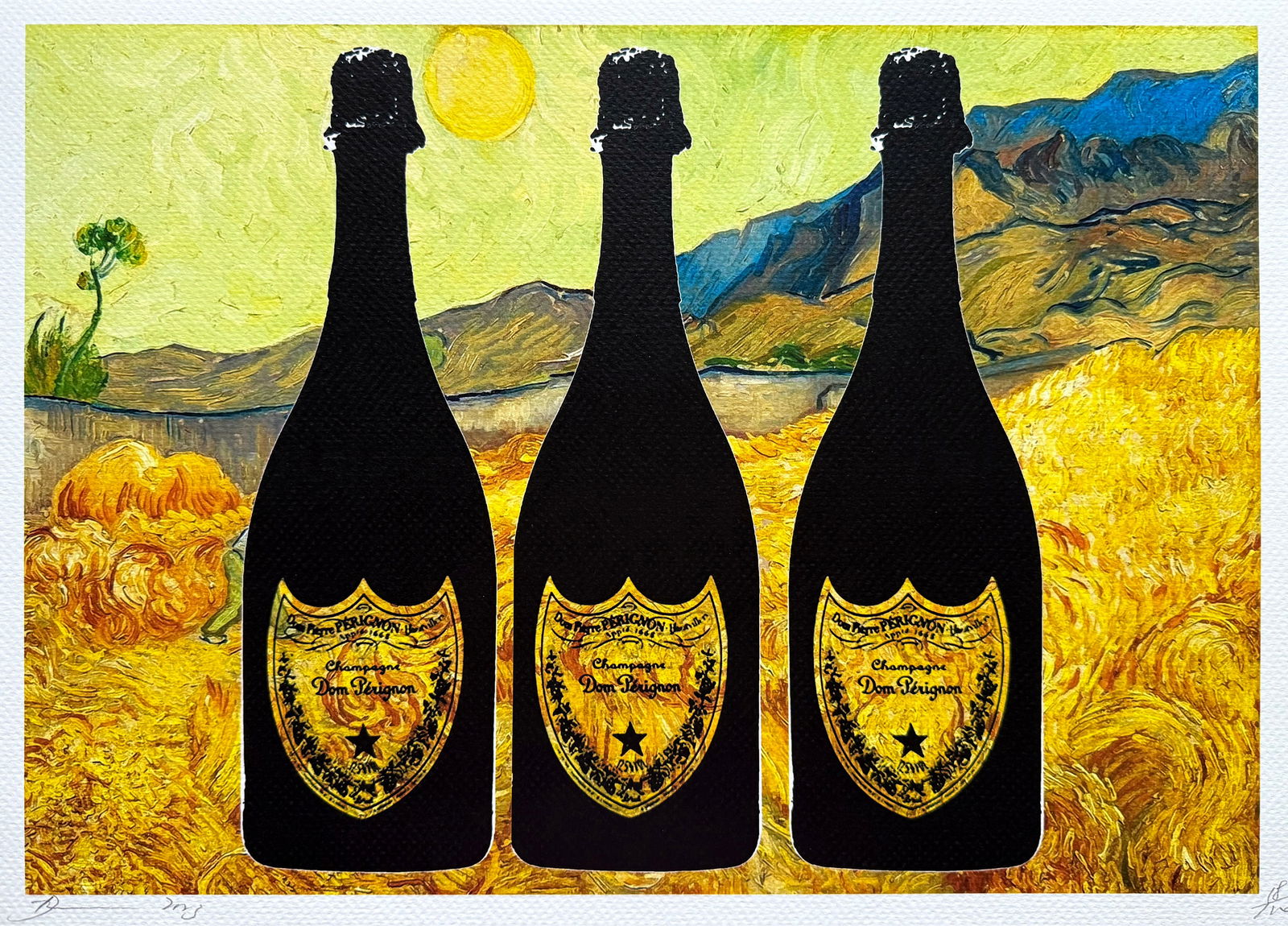 Death NYC Van Gogh Dom Perignon: Title:Death NYC Van Gogh Dom Perignon Date/Period:21st Century Materials:Giclee on Fine art 300 gsm paper Size:17 3/4 x 12 1/2 inches Description:Artist: Death NYC, limited edition giclee on paper, ou