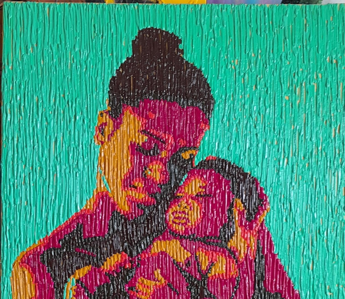 Bello Adedoyin, First Contact 2 -21st Century, Contemporary, Figurative, Motherhood, Acrylic Dip, - 9
