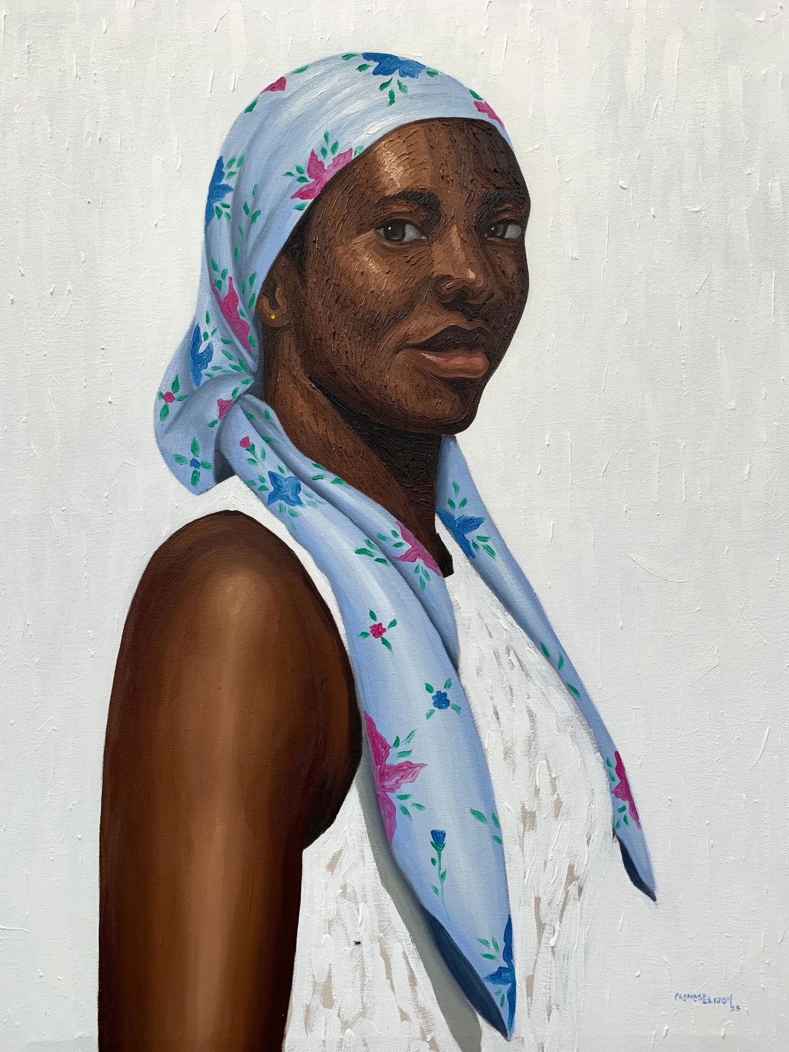Elijah Olanase, You Become What You Think About - 21st Century, Contemporary, Portrait, Women, 2025: Creator: Elijah Olanase (1999, Nigerian) Creation Year: 2025 Dimensions: Height: 48 in (121.92 cm)Width: 36 in (91.44 cm)Depth: 1 in (2.54 cm) Medium: Canvas,Oil,Acrylic Movement & Style: 