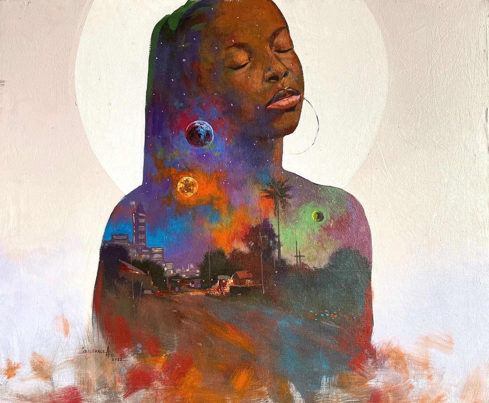 Gbelekale Azeez, Beyond This Earth (Life Within) - 21st Century, Contemporary, Figurative, Nature,: Creator: Gbelekale Azeez (1994, Nigerian) Creation Year: 2022 Dimensions: Height: 29 in (73.66 cm)Width: 35 in (88.9 cm)Depth: 1 in (2.54 cm) Medium: Canvas,Acrylic Movement & Style: 