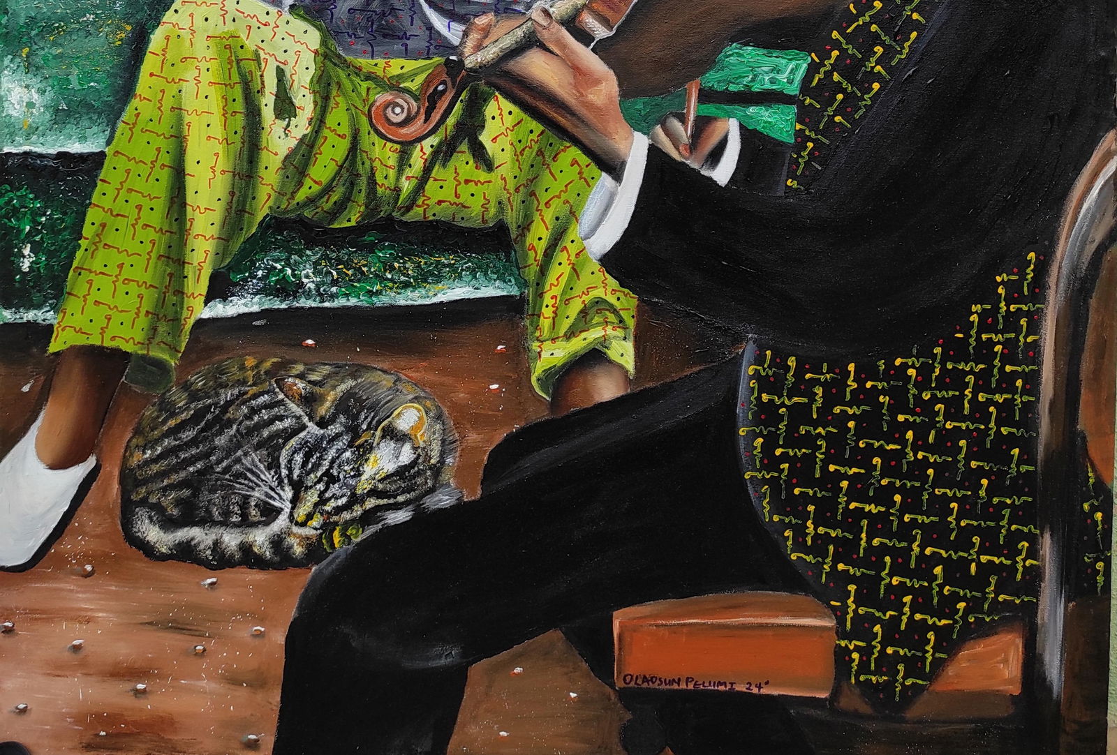Olaosun Oluwapelumi, Absence of Noise, Solace in Music -21st Century, Contemporary, Figurative, Cat, - 3