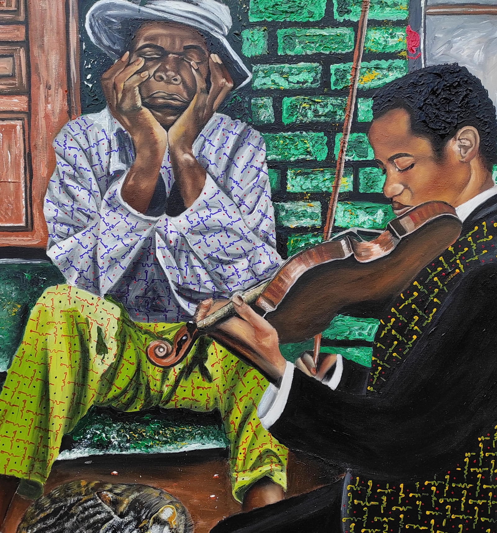 Olaosun Oluwapelumi, Absence of Noise, Solace in Music -21st Century, Contemporary, Figurative, Cat, - 4