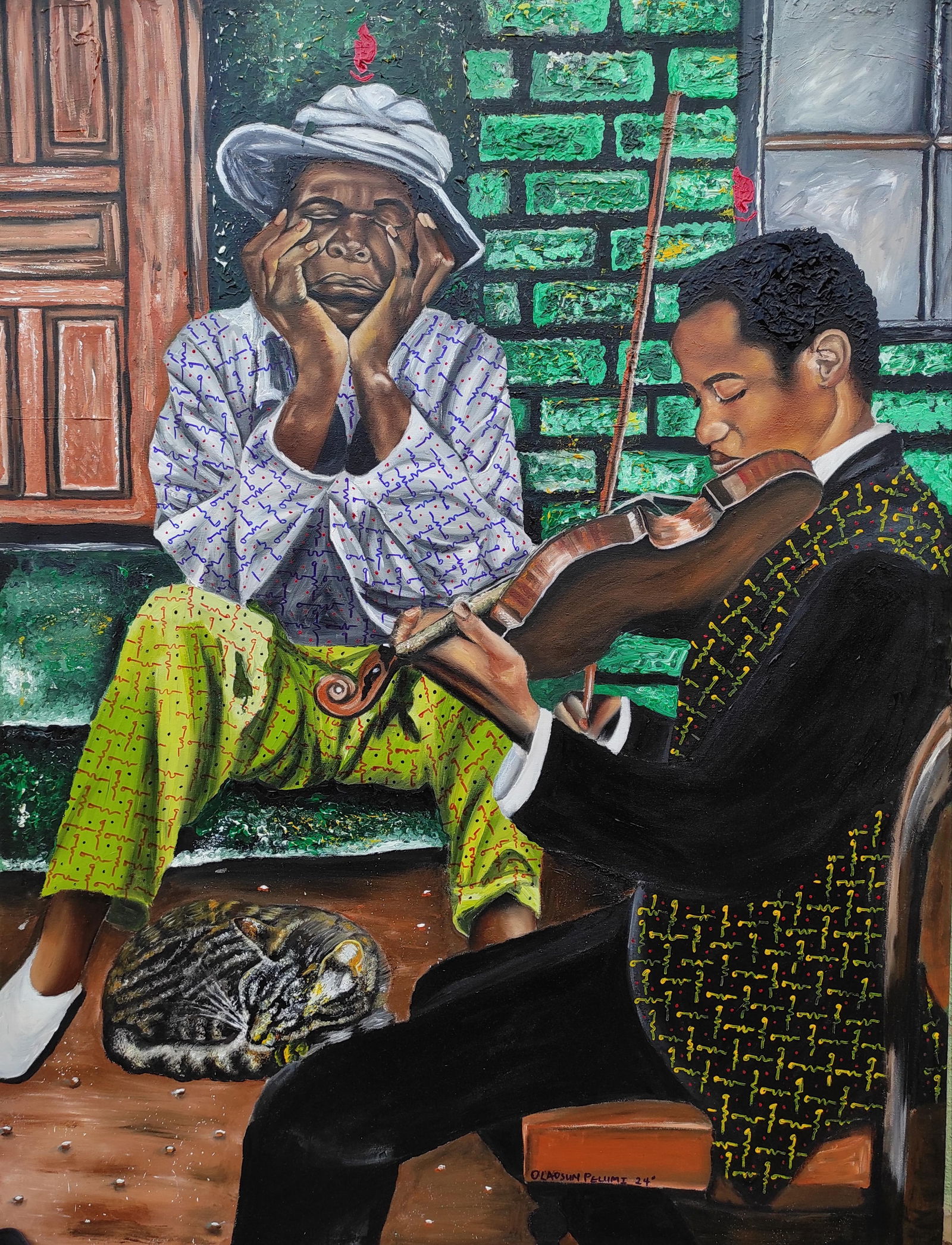Olaosun Oluwapelumi, Absence of Noise, Solace in Music -21st Century, Contemporary, Figurative, Cat, - 5