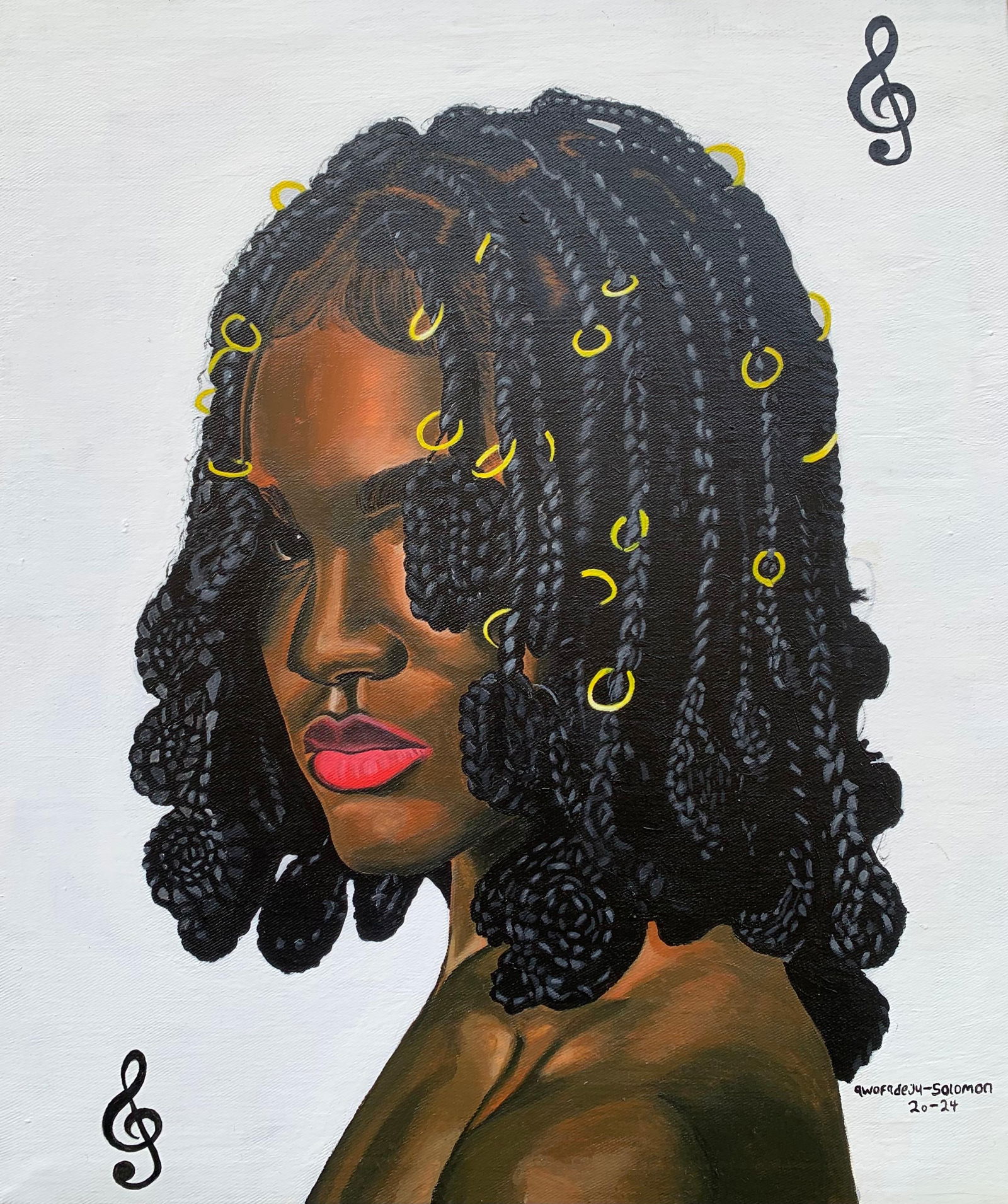 Awofadeju Solomon, Never Back Down - 21st Century, Contemporary, Figurative Portrait, Women, Africa,: Creator: Awofadeju Solomon (1999, Nigerian) Creation Year: 2024 Dimensions: Height: 24 in (60.96 cm)Width: 20 in (50.8 cm)Depth: 1 in (2.54 cm) Medium: Canvas,Acrylic Movement & Style: 