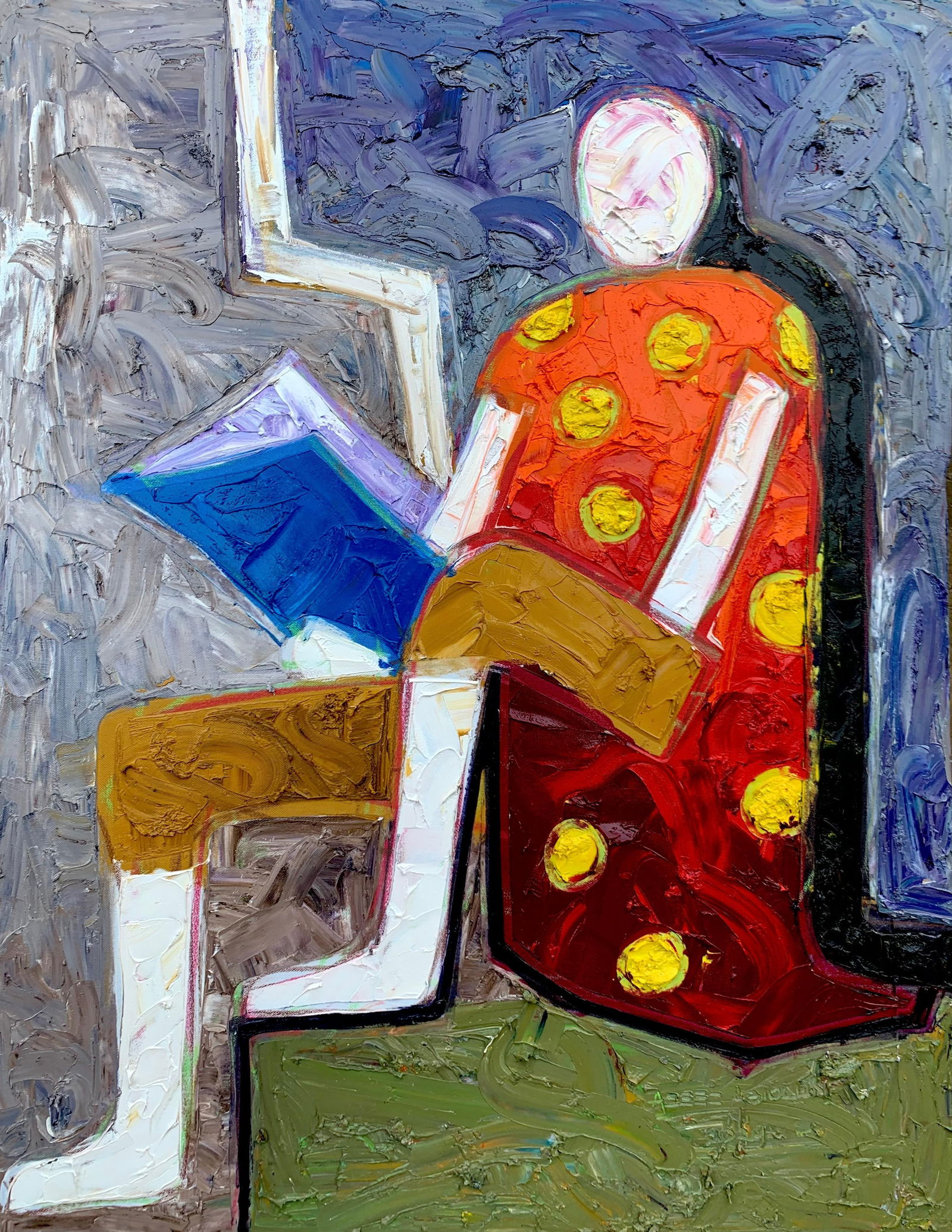 Abiodun Nafiu Azeez, Silent Journey - 21st Century, Contemporary, Figurative, Impasto,: Creator: Abiodun Nafiu Azeez (1993, Nigerian) Creation Year: 2024 Dimensions: Height: 39 in (99.06 cm)Width: 30 in (76.2 cm)Depth: 1 in (2.54 cm) Medium: Canvas,Oil Movement & Style: 