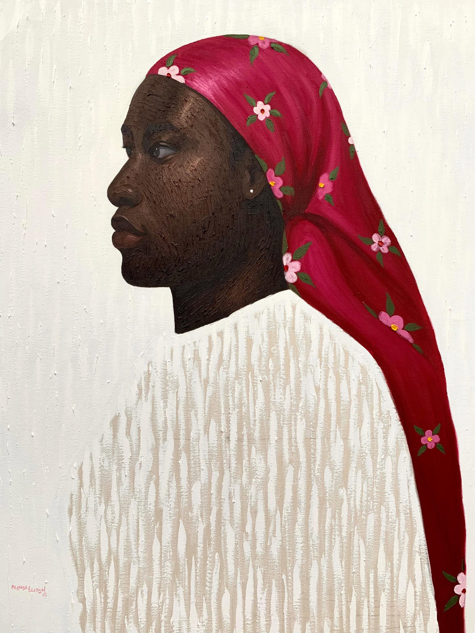 Elijah Olanase, Don't Look Back, Your Life Isn't There Anymore -21st Century, Contemporary Women,: Creator: Elijah Olanase (1999, Nigerian) Creation Year: 2025 Dimensions: Height: 48 in (121.92 cm)Width: 36 in (91.44 cm)Depth: 1 in (2.54 cm) Medium: Acrylic,Oil,Canvas Movement & Style: 