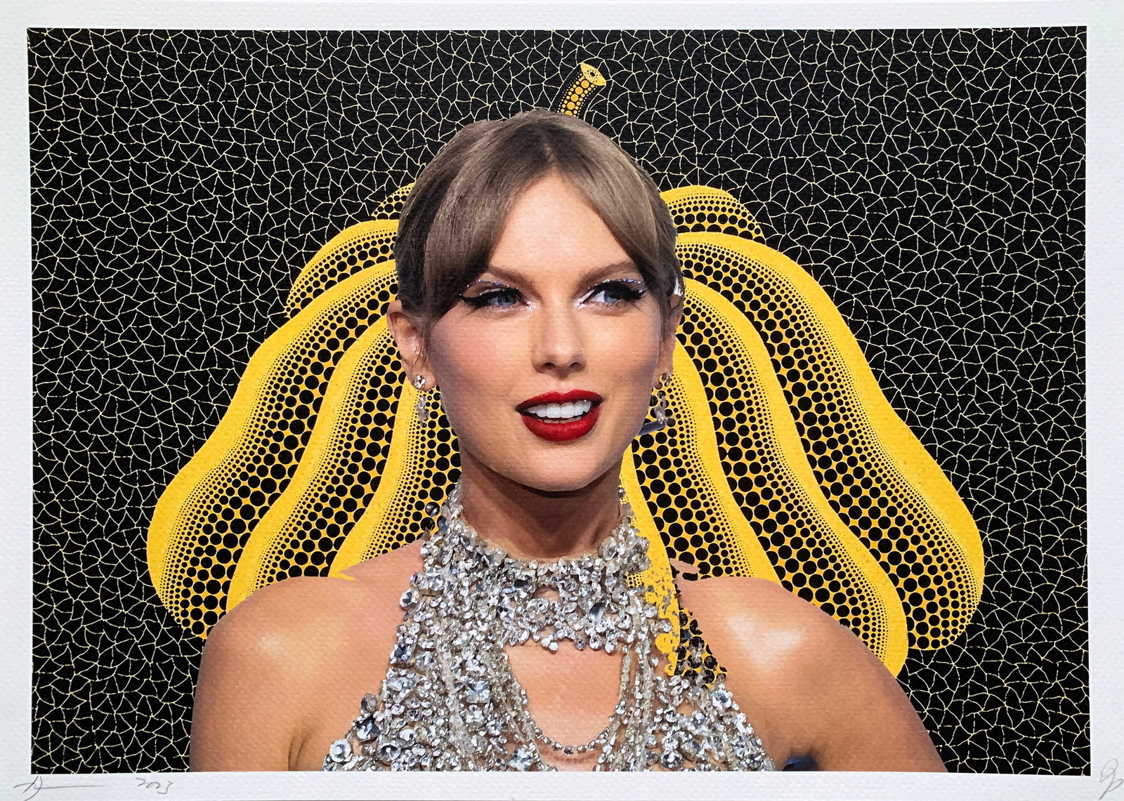 Death NYC Taylor Swift Kusama: Title:Death NYC Taylor Swift KusamaDate/Period:21st CenturyMaterials:Giclee on Fine art 300 gsm paperSize:17 3/4 x 12 1/2 inchesDescription:Artist: Death NYC, limited edition giclee on paper, out of