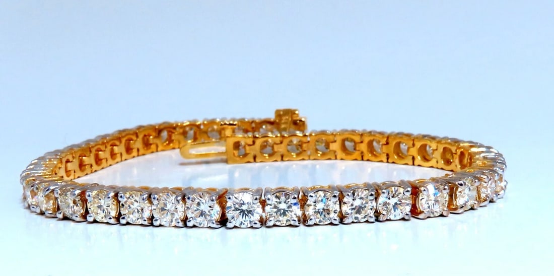 8.35ct Natural Round Brilliant Diamonds Tennis Bracelet 14kt** - 3