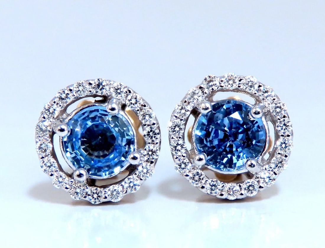 1.75ct Natural Sapphire Diamonds Cluster Earrings 14 Karat gold** - 2